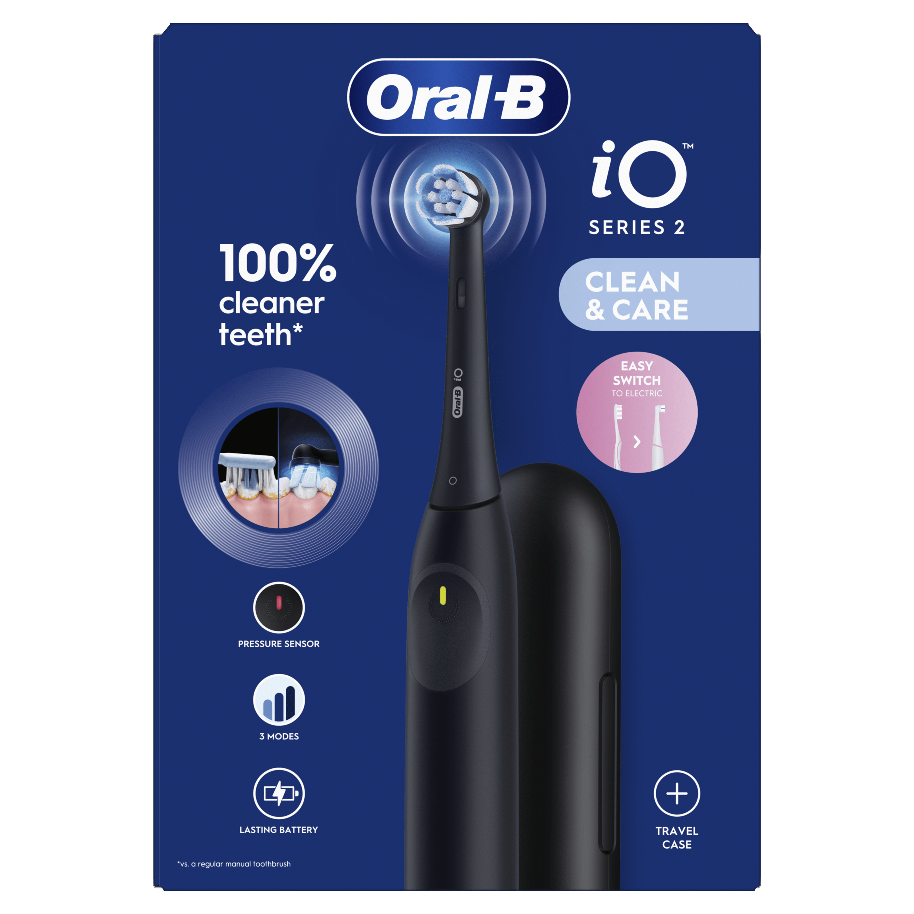Oral-B iO 2 Cepillo Eléctrico Negro con 1+2 cabezal y estuche de viaje