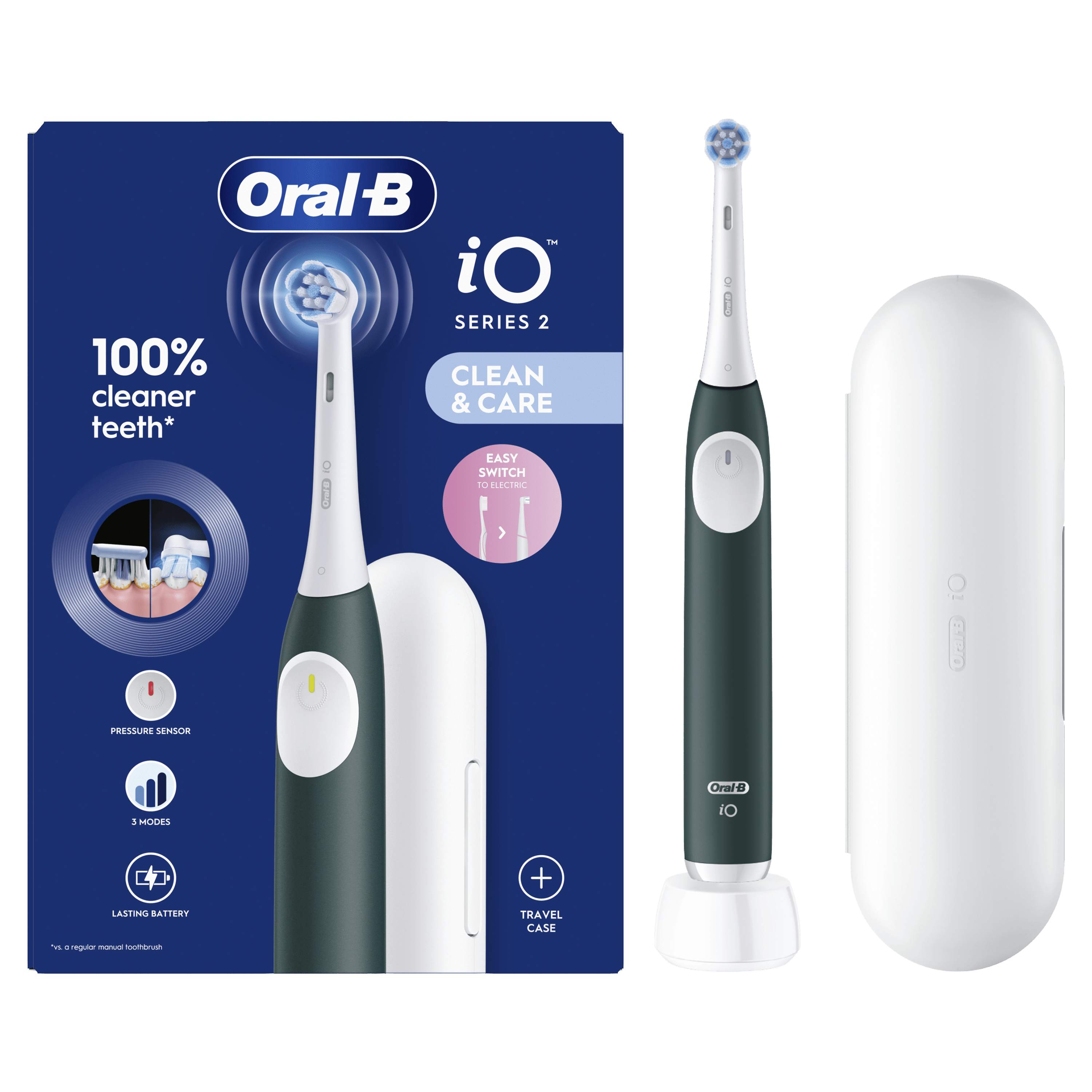 Oral-B iO 2 Cepillo Eléctrico Verde Bosque con 1+2 cabezal y estuche de viaje