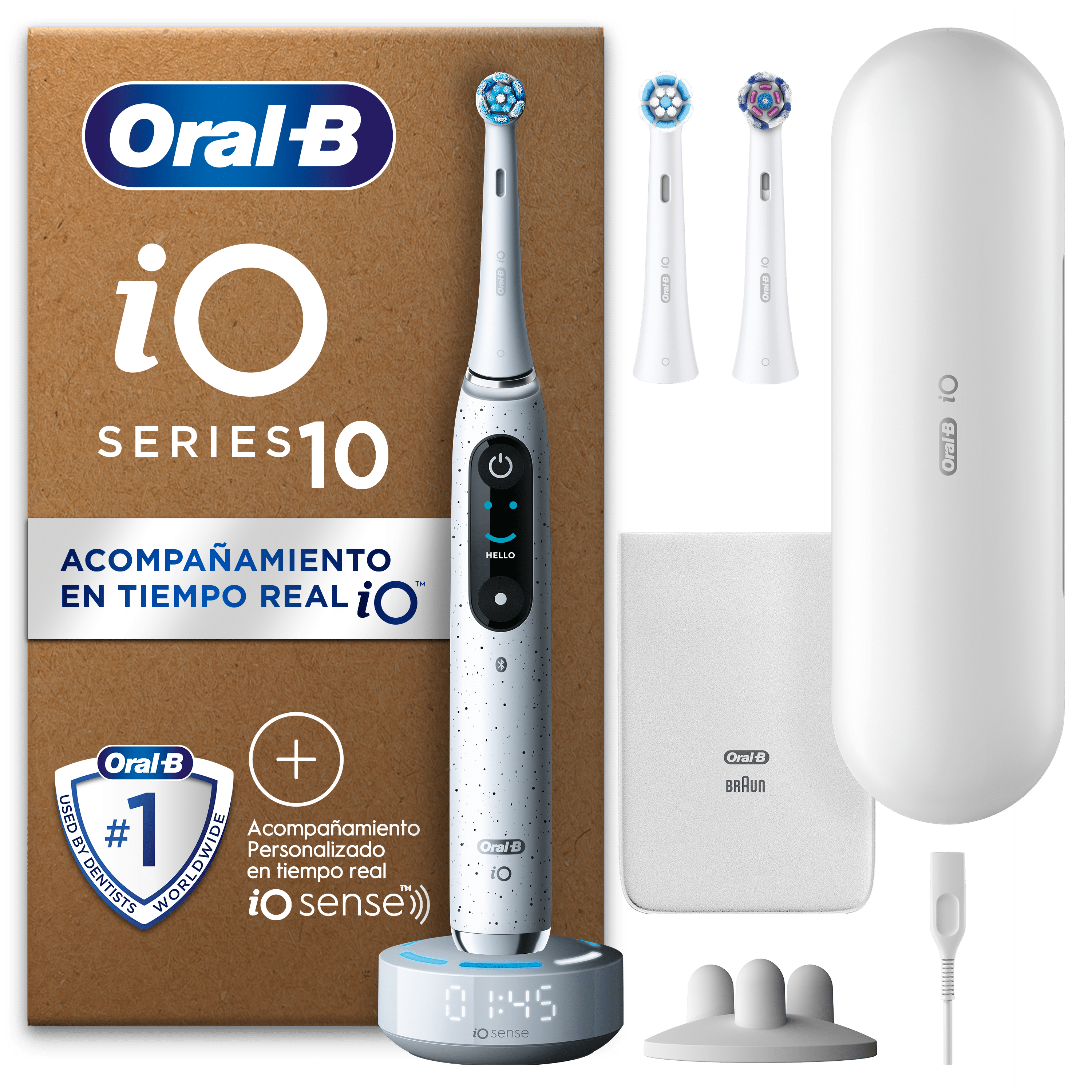 Oral-B iO 10 Pack de Cepillo Eléctrico Blanco con 3 cabezales y cargador de viaje