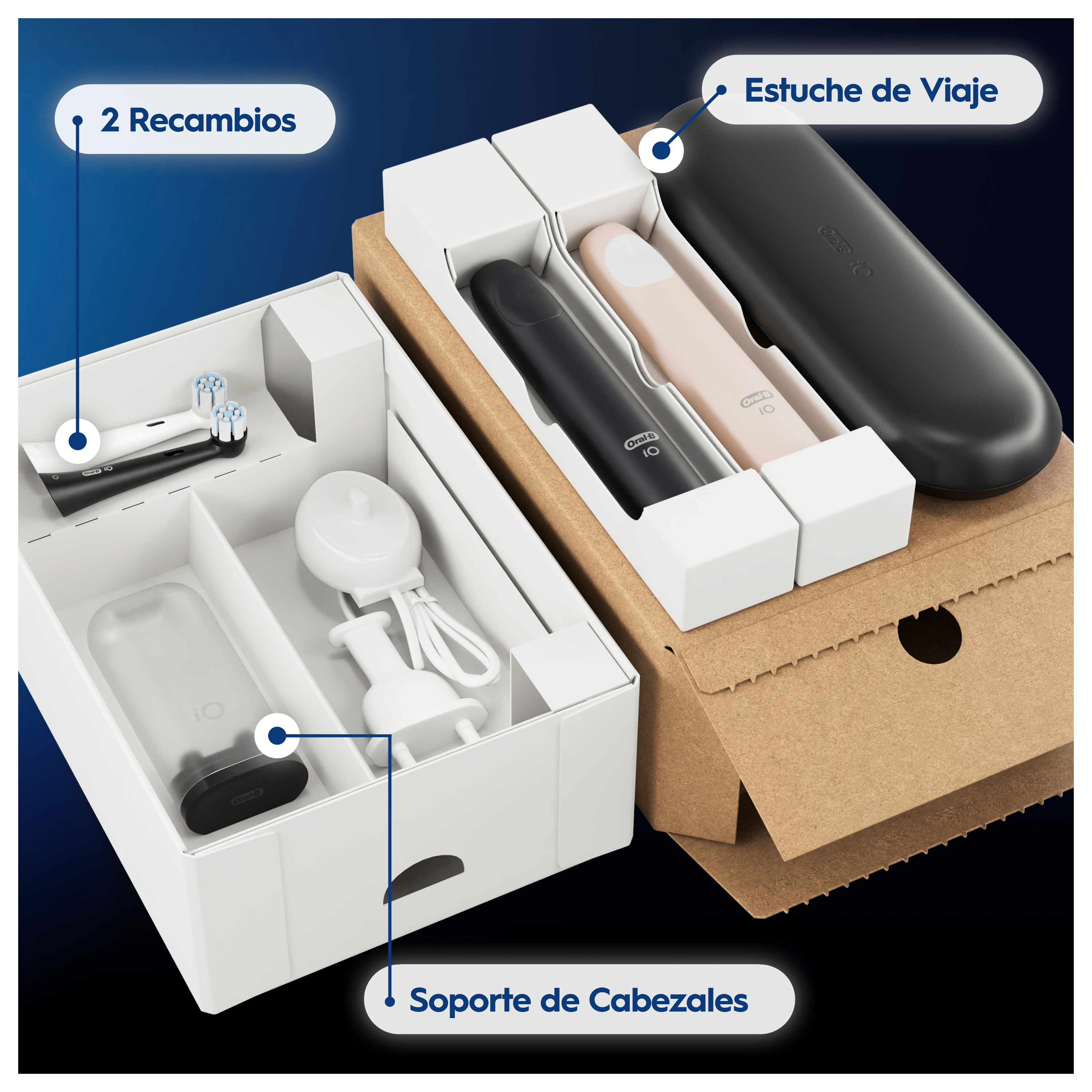 Oral-B iO 2 Pack Doble de Cepillos Eléctricos Negro y Rosa con 2+4 cabezales y estuche de viaje