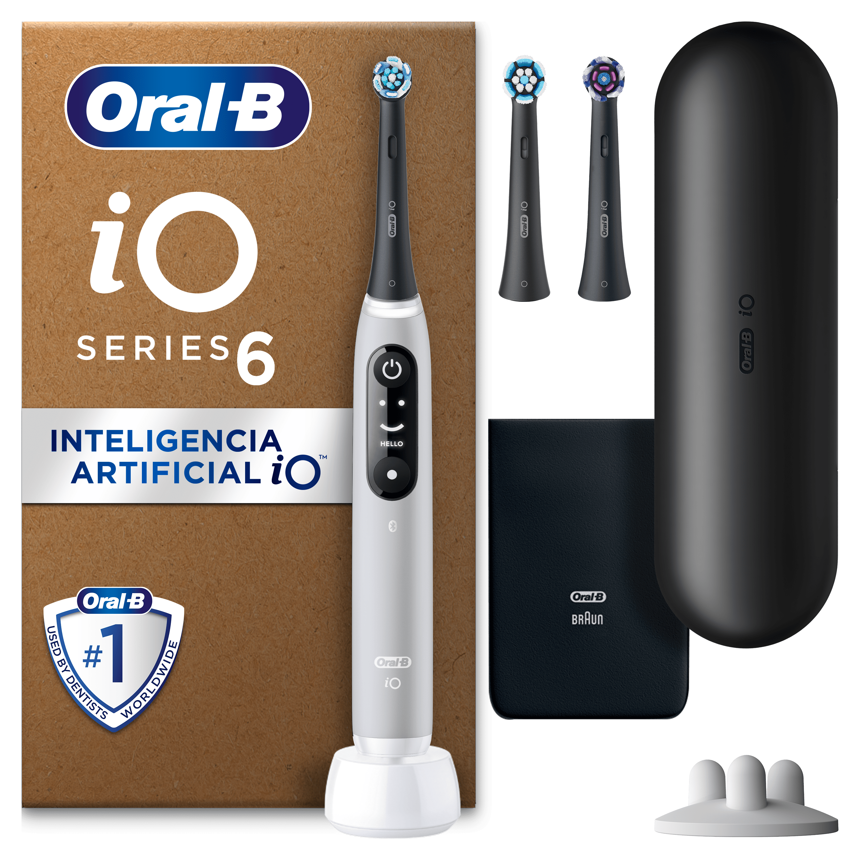 Oral-B iO 6 Pack de Cepillo Eléctrico Gris con 3 cabezales y estuche de viaje
