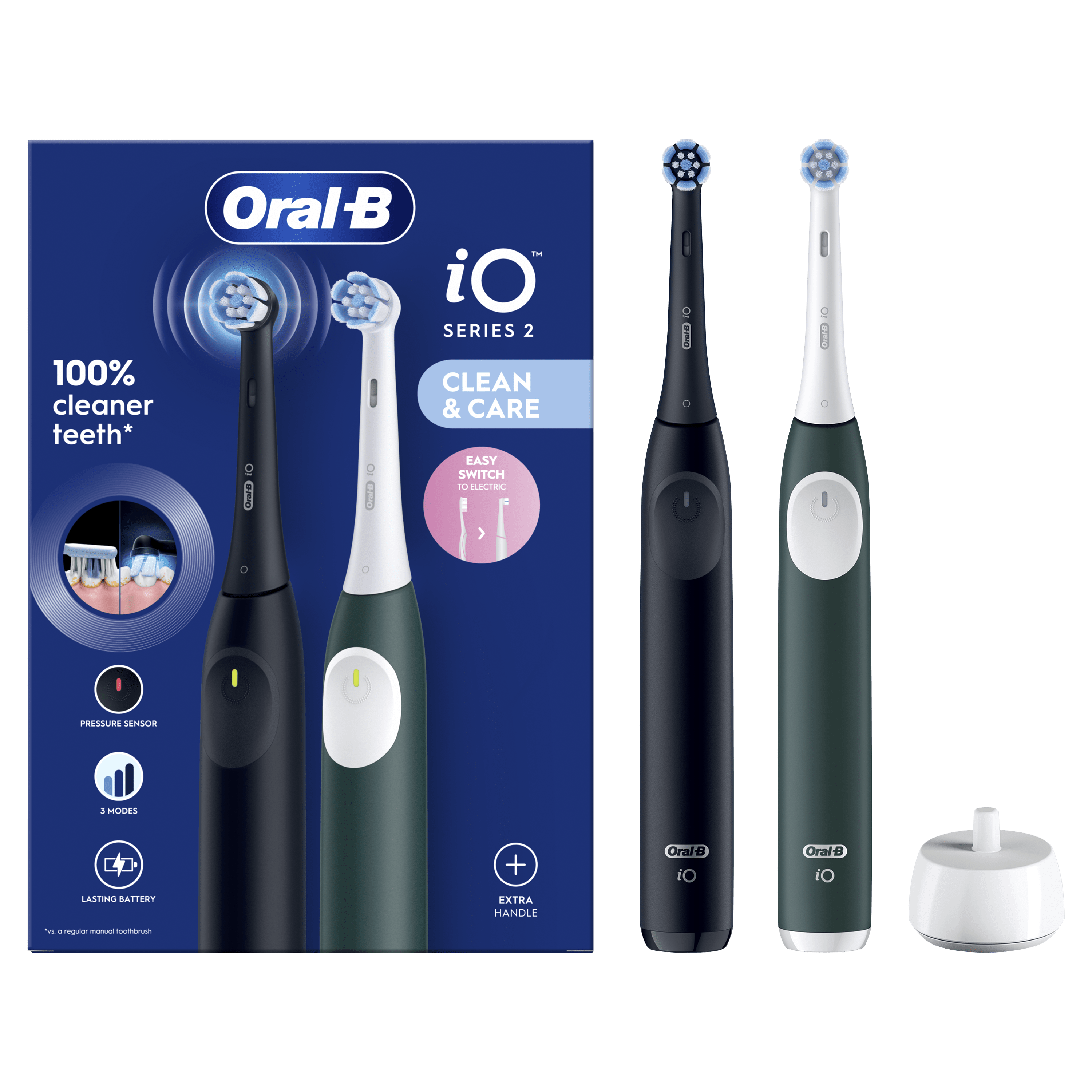 Oral-B iO 2 Pack Dúo de Cepillos Eléctricos Negro y Verde Bosque con 2 cabezales