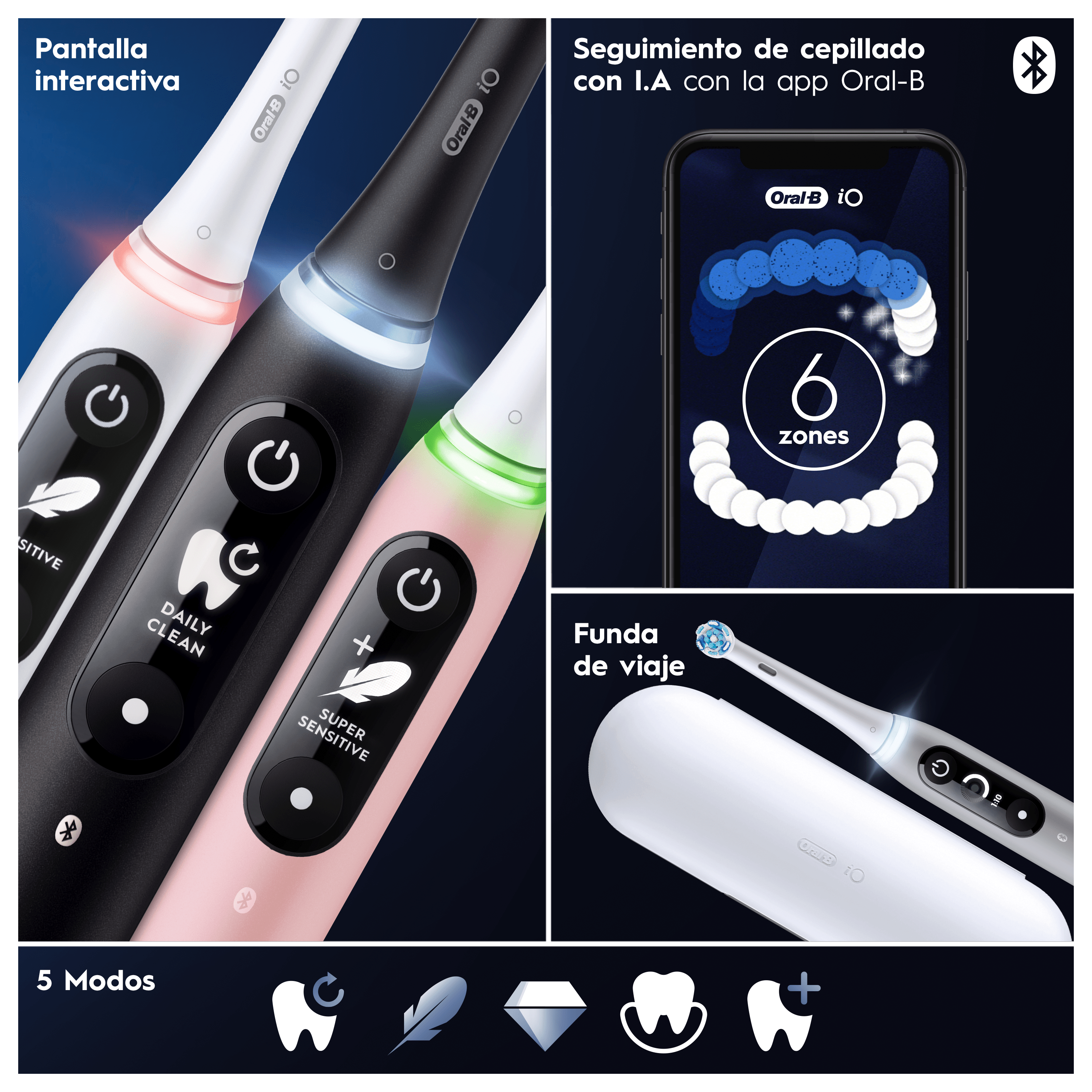 Oral-B iO 6 Pack de Cepillo Eléctrico Gris con 3 cabezales y estuche de viaje