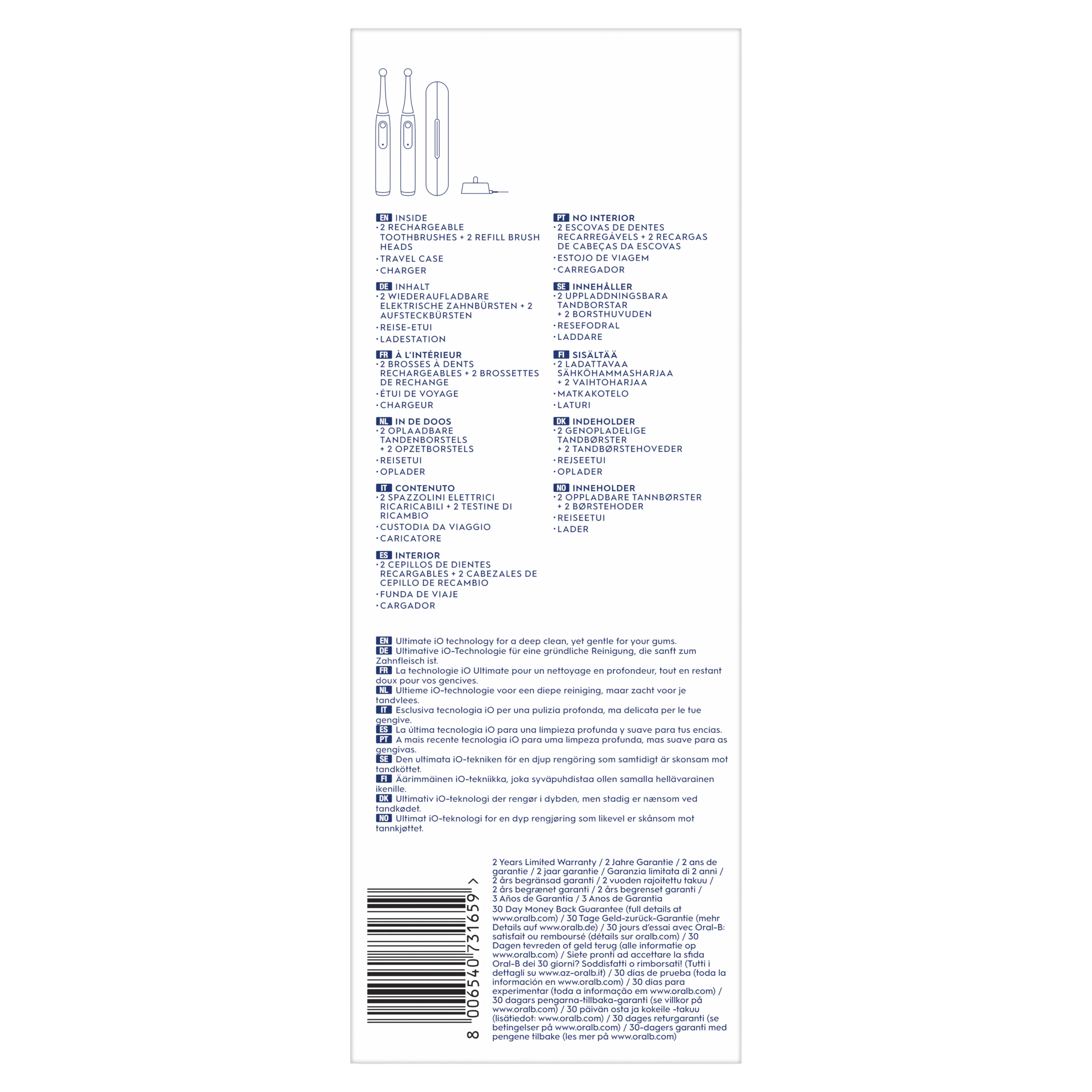 Oral-B iO 3 Pack Dúo de Cepillos Eléctricos Negro y Azul con 2+4 cabezales y estuche de viaje