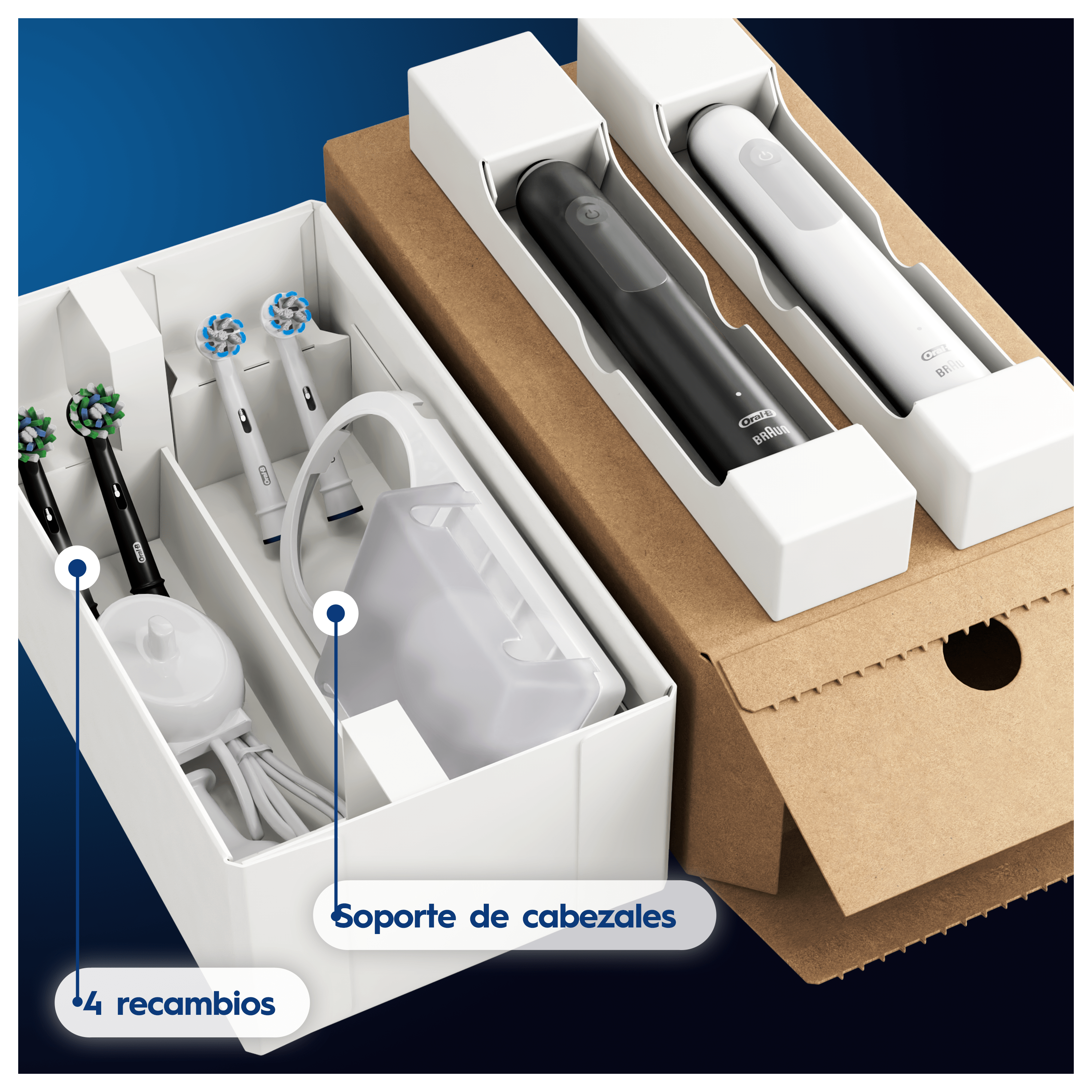 Oral-B Pro 3 Pack Doble de Cepillos Eléctricos Negro y Blanco con 4 Recambios