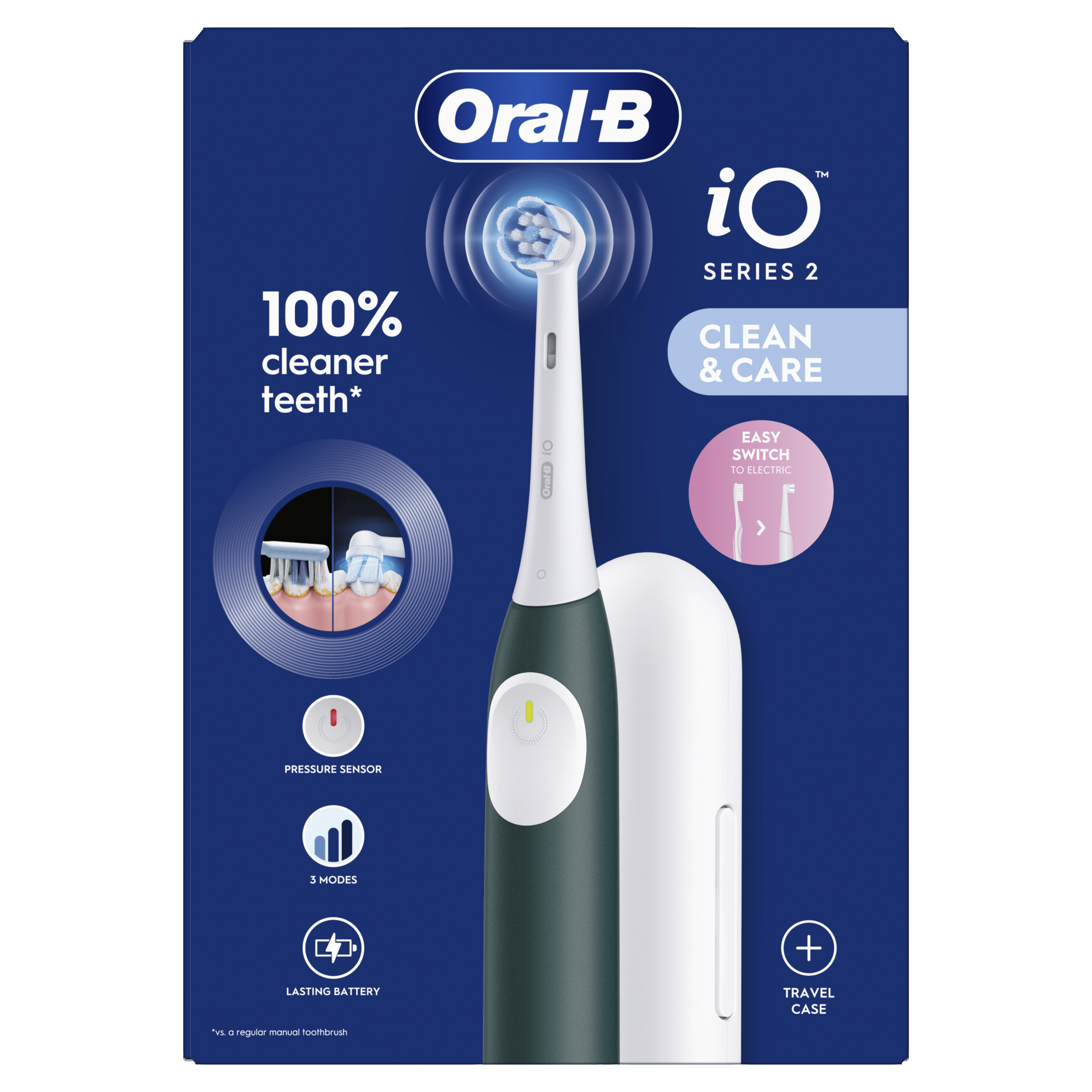 Oral-B iO 2 Cepillo Eléctrico Verde Bosque con 1+2 cabezal y estuche de viaje