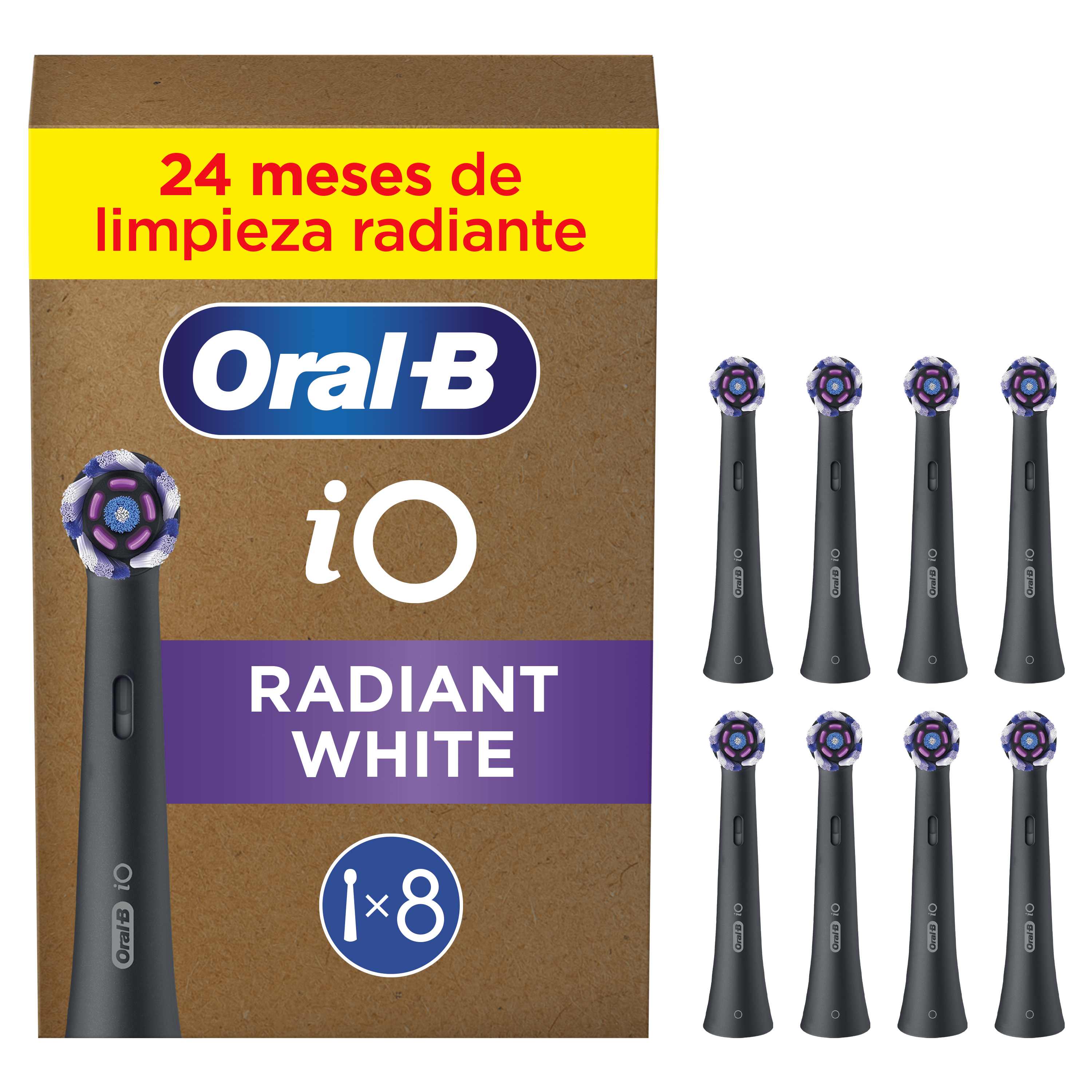 Oral-B iO Recambios Radiant White en Negro - Pack de 8