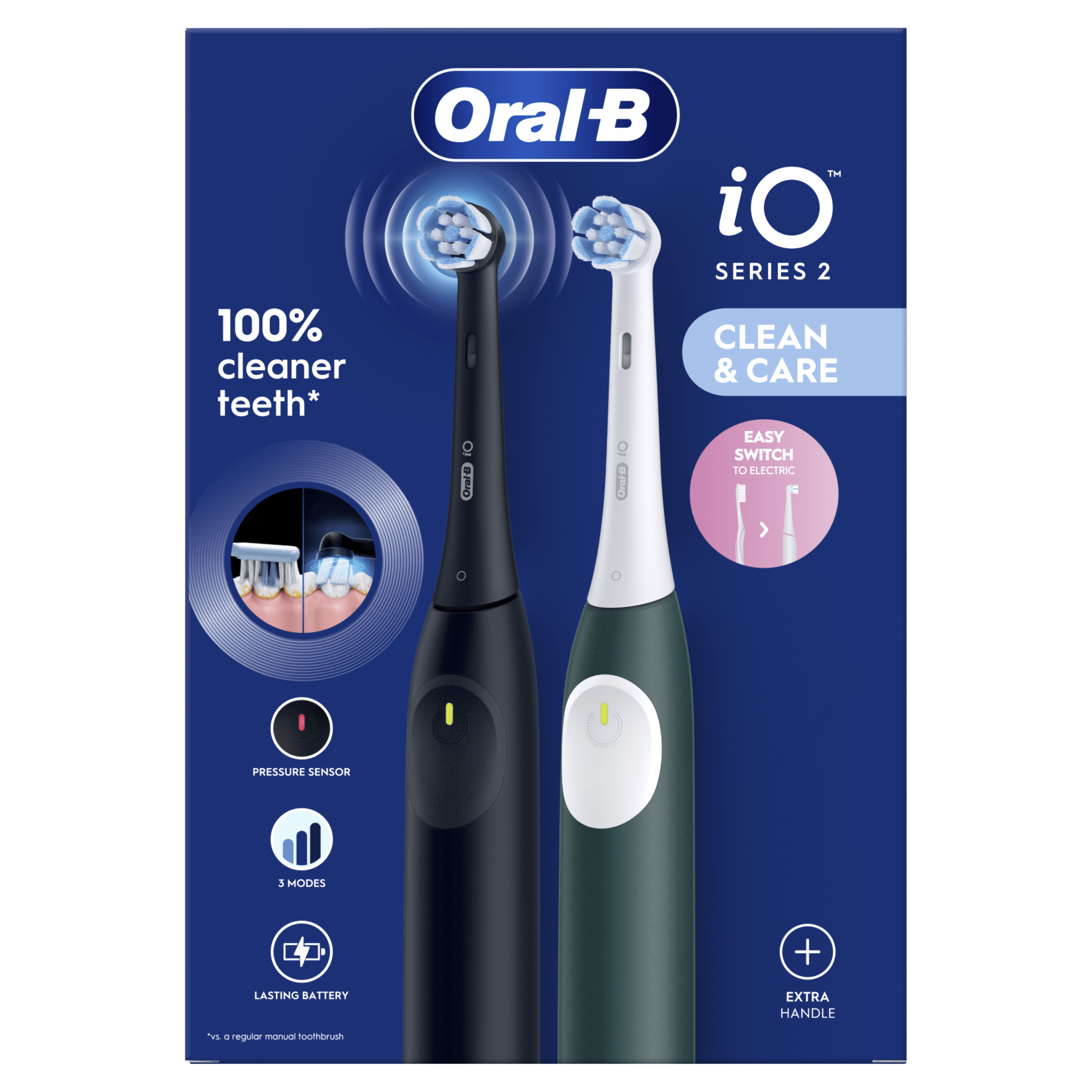 Oral-B iO 2 Pack Dúo de Cepillos Eléctricos Negro y Verde Bosque con 2 cabezales