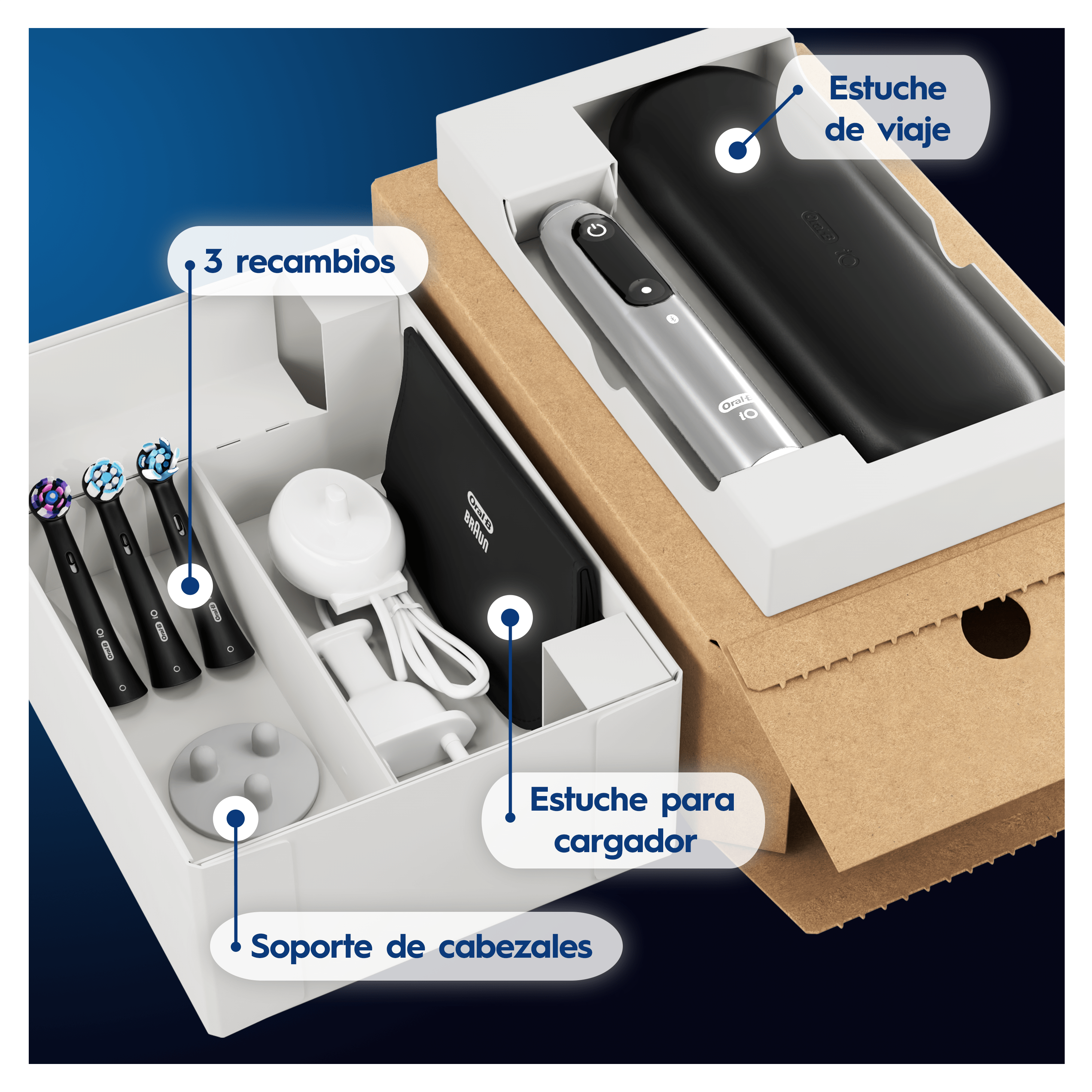 Oral-B iO 6 Pack de Cepillo Eléctrico Gris con 3 cabezales y estuche de viaje