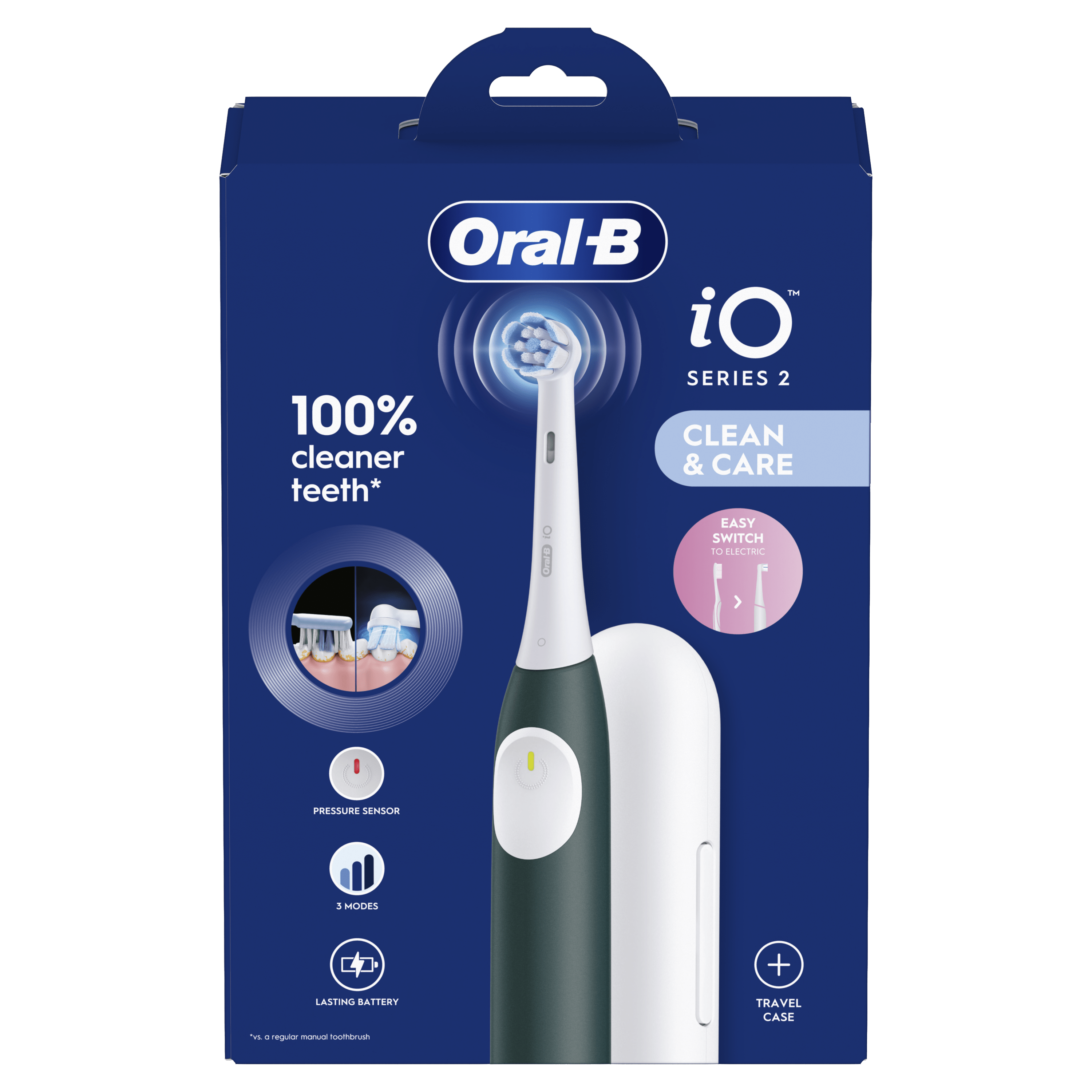 Oral-B iO 2 Cepillo Eléctrico Verde Bosque con 1+2 cabezal y estuche de viaje