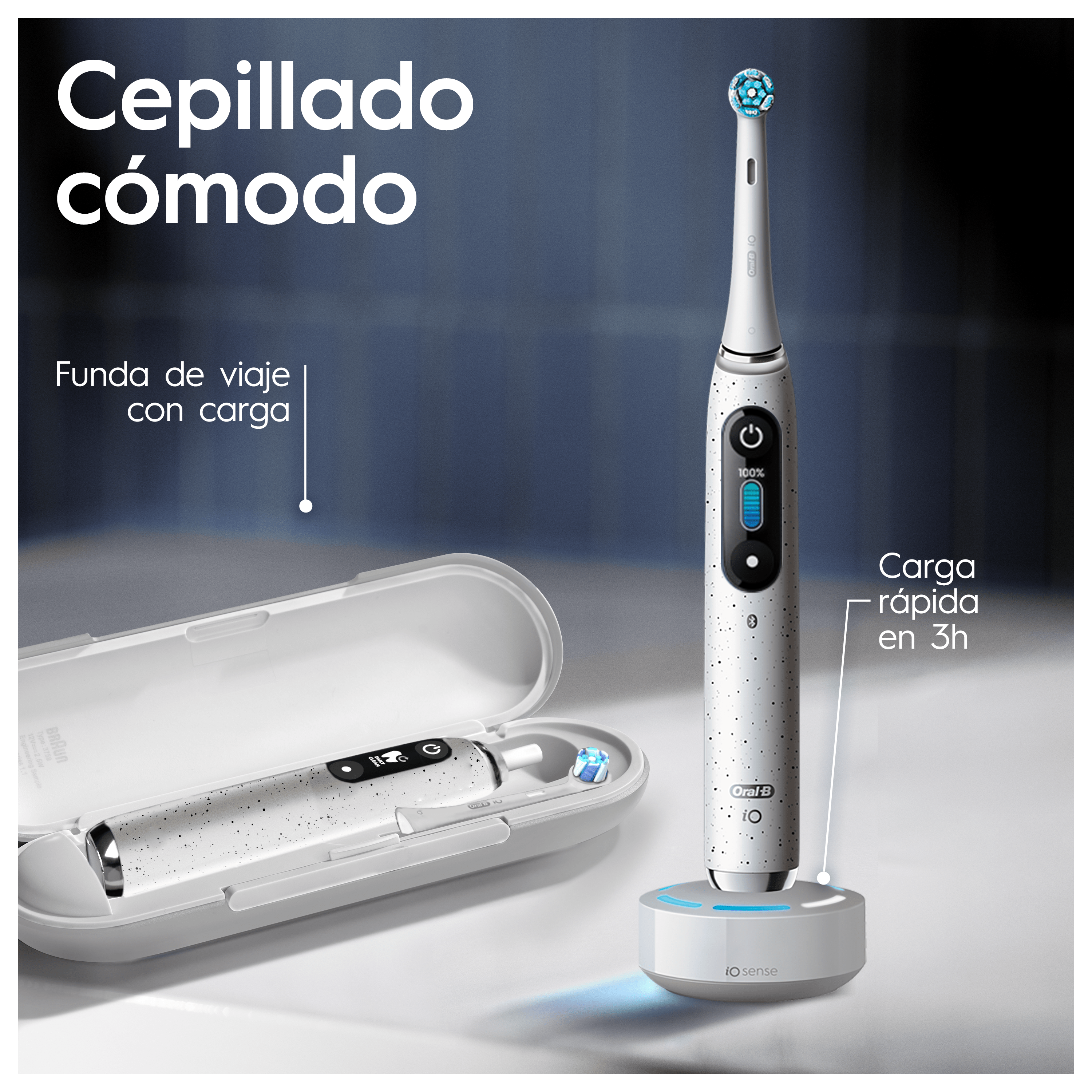 Oral-B iO 10 Pack de Cepillo Eléctrico Blanco con 3 Recambios y cargador de viaje