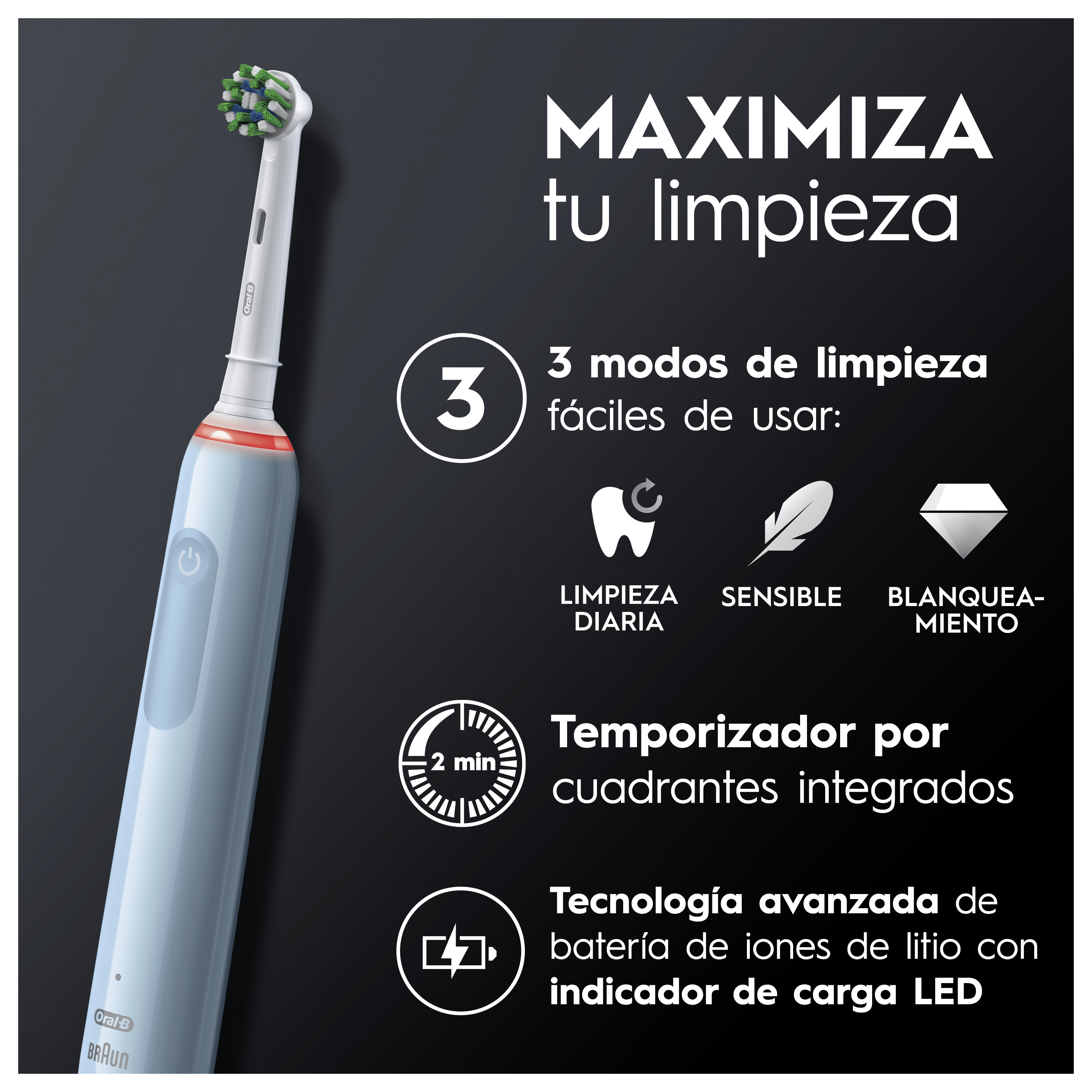 Oral-B Pro 3 Cepillo Eléctrico Azul con 2 Cabezales