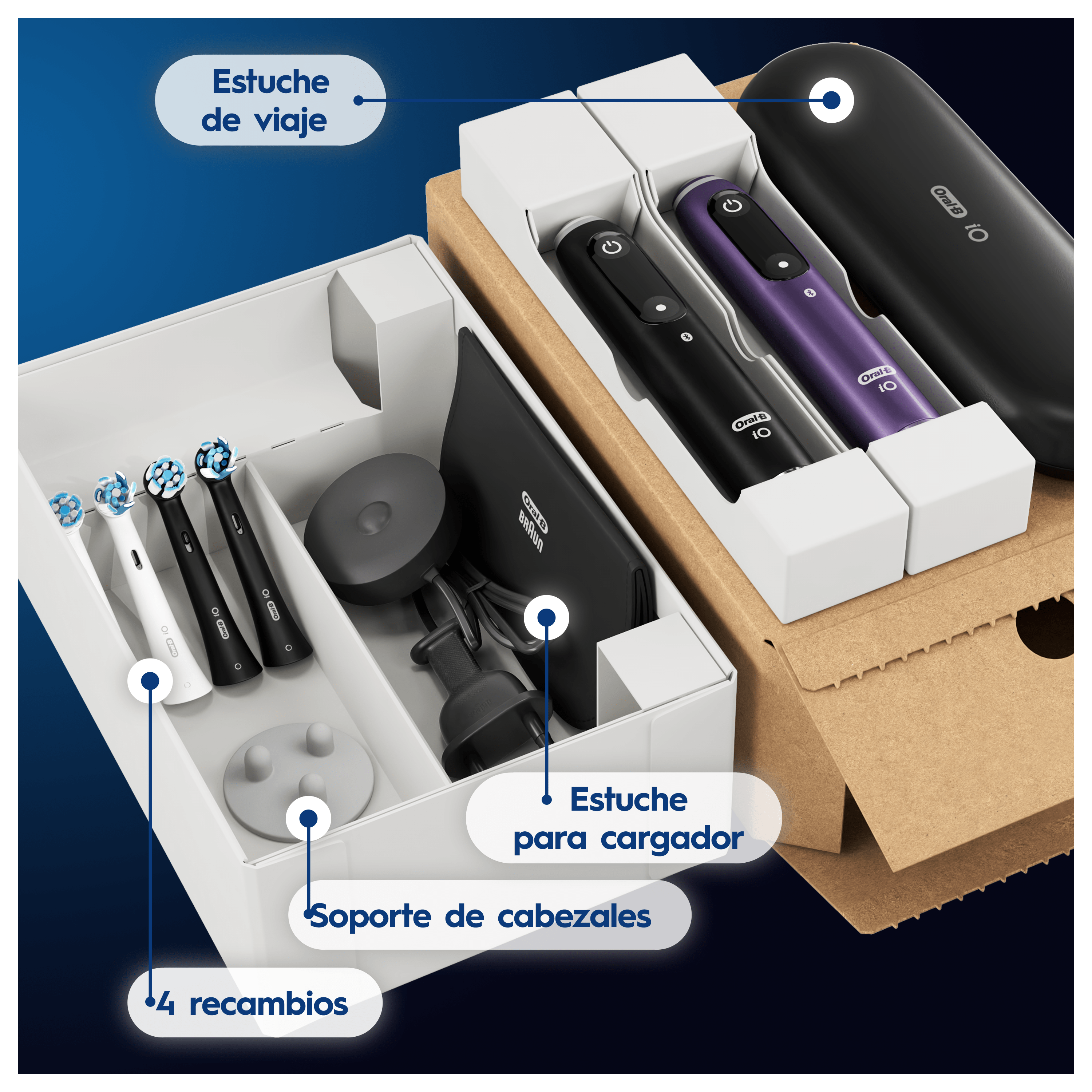 Oral-B iO 8 Pack Doble de Cepillos Eléctricos Negro y Violeta con 4 Recambios