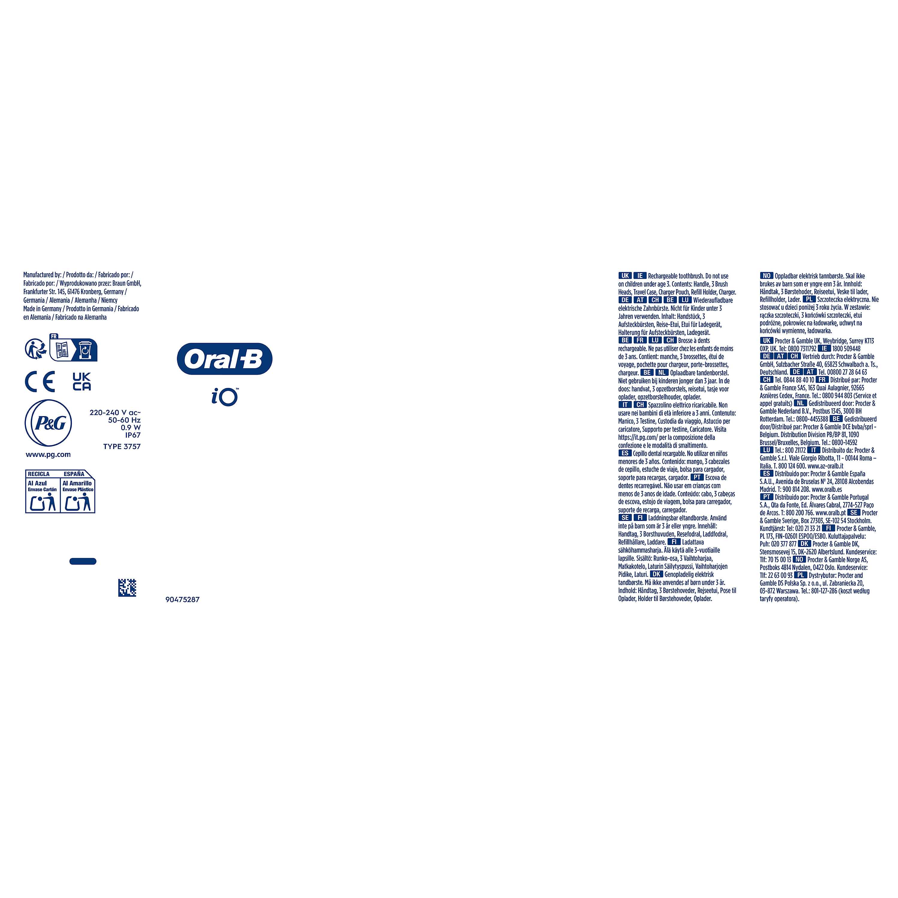 Oral-B iO 5 Pack de Cepillo Eléctrico Negro con 3 cabezales y estuche de viaje blanco