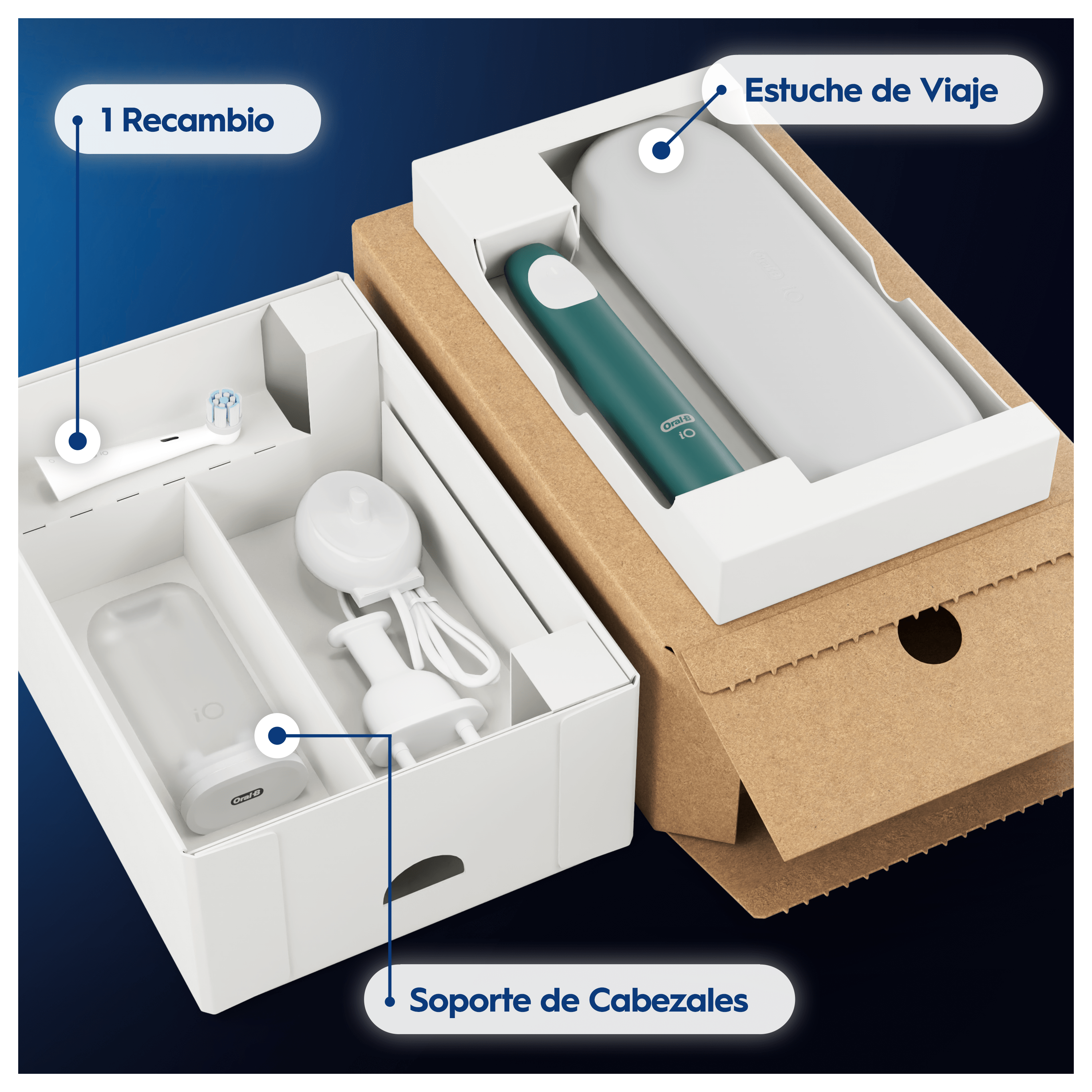 Oral-B iO 2 Pack de Cepillo Eléctrico Verde con 1+2 cabezal y estuche de viaje