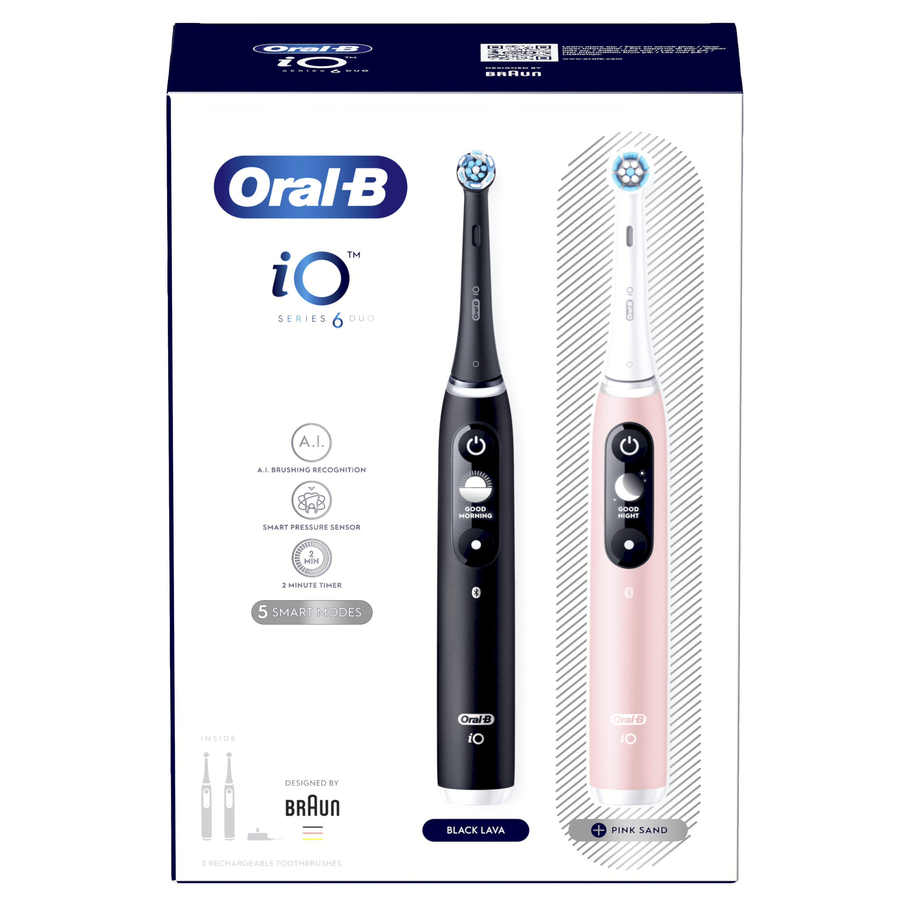 Oral-B iO6 Pack Dúo de Cepillos Eléctricos Negro y Rosa con 3 cabezales