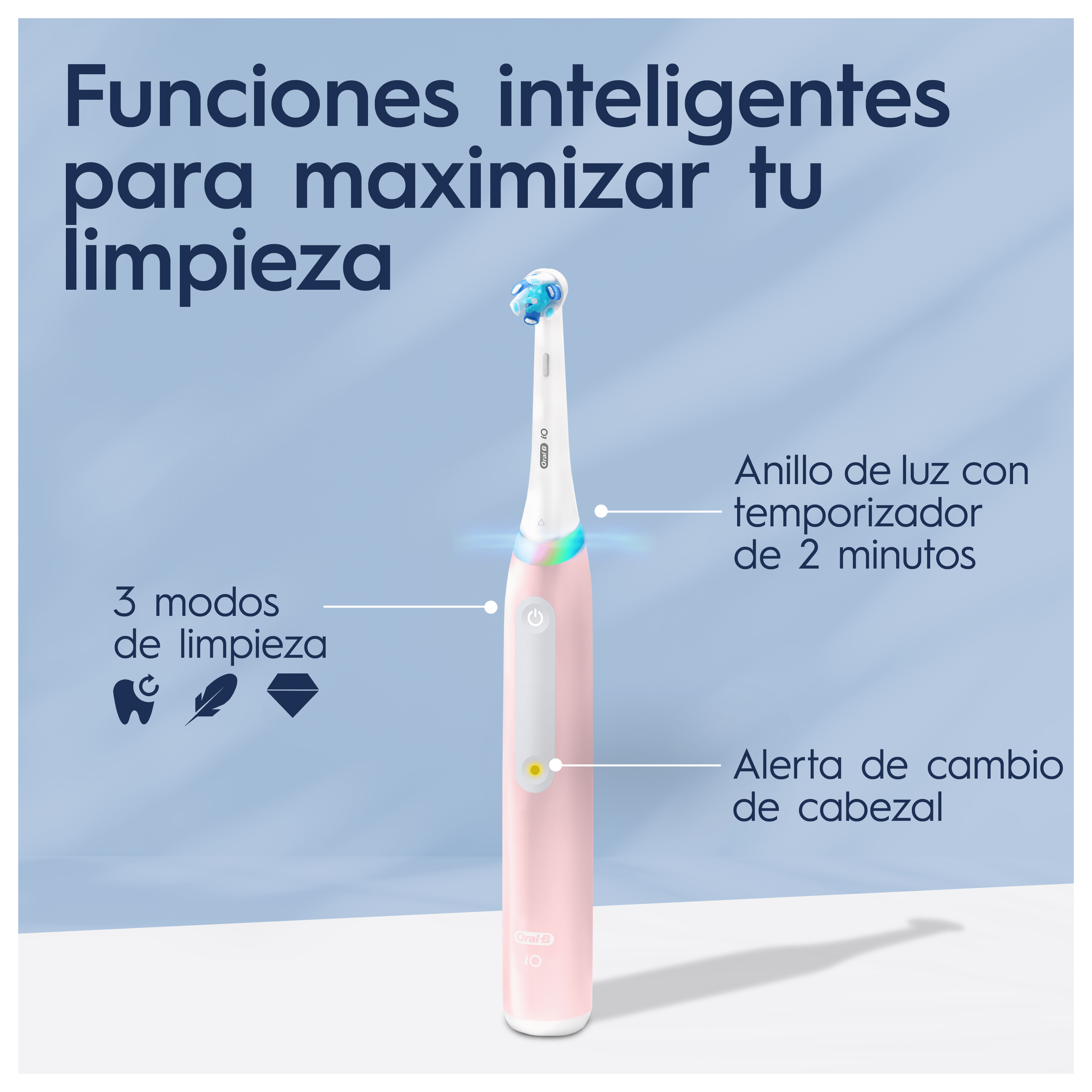 Oral-B iO 3 Cepillo de Dientes Eléctrico Rosa, con 1 Cabezal, Diseñado por Braun