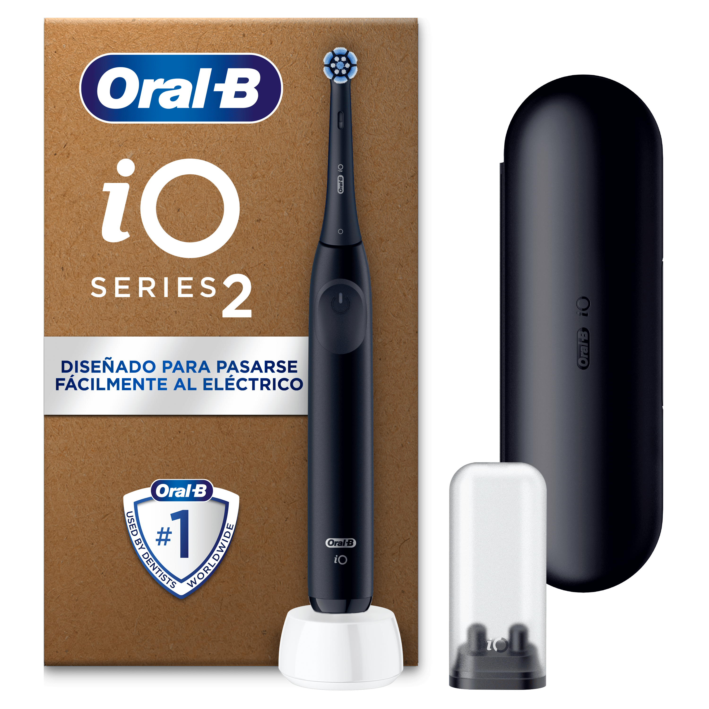 Oral-B iO 2 Pack de Cepillo Eléctrico Negro con 1 cabezal y estuche de viaje