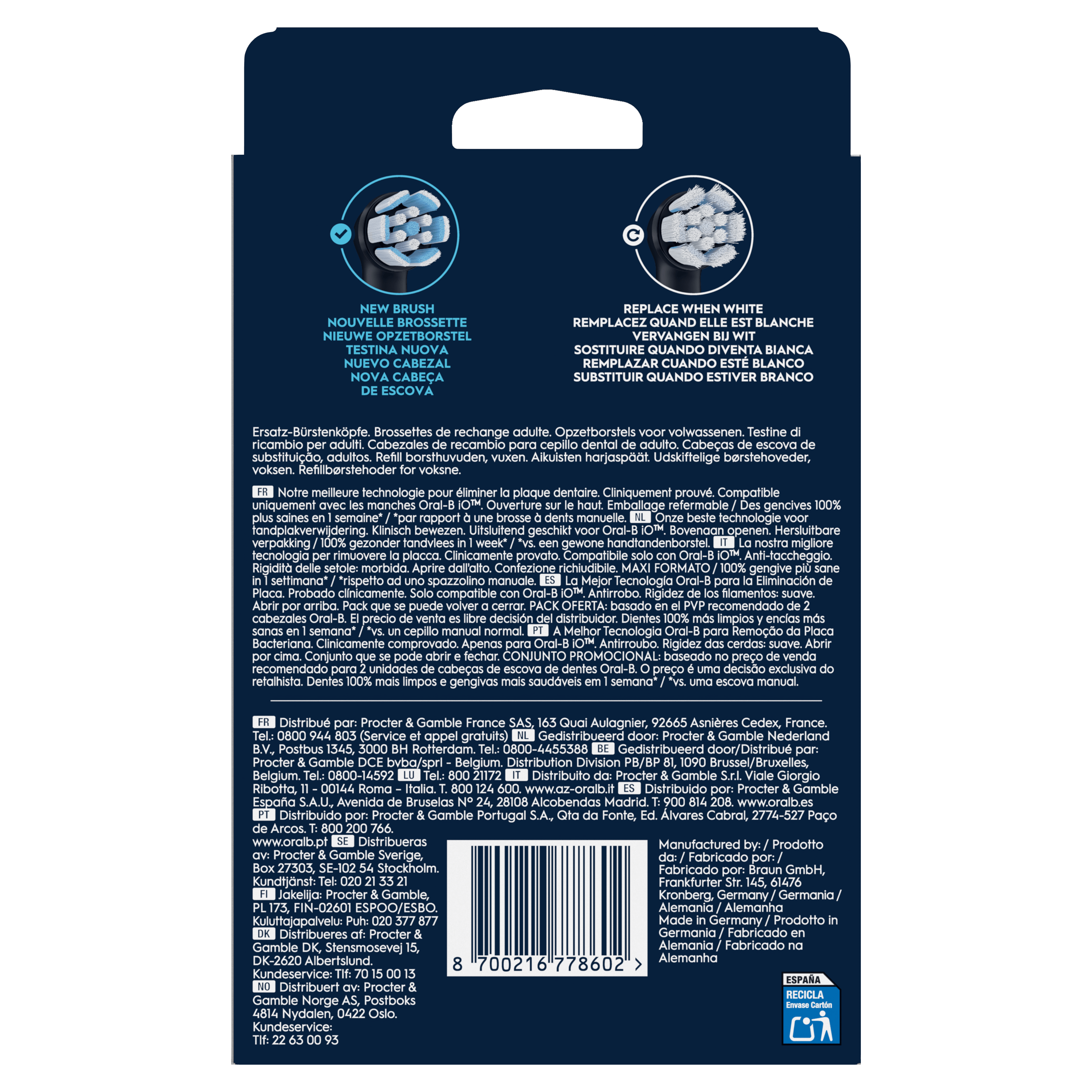 Oral-B iO Recambios Gentle Care en Negro - Pack de 8