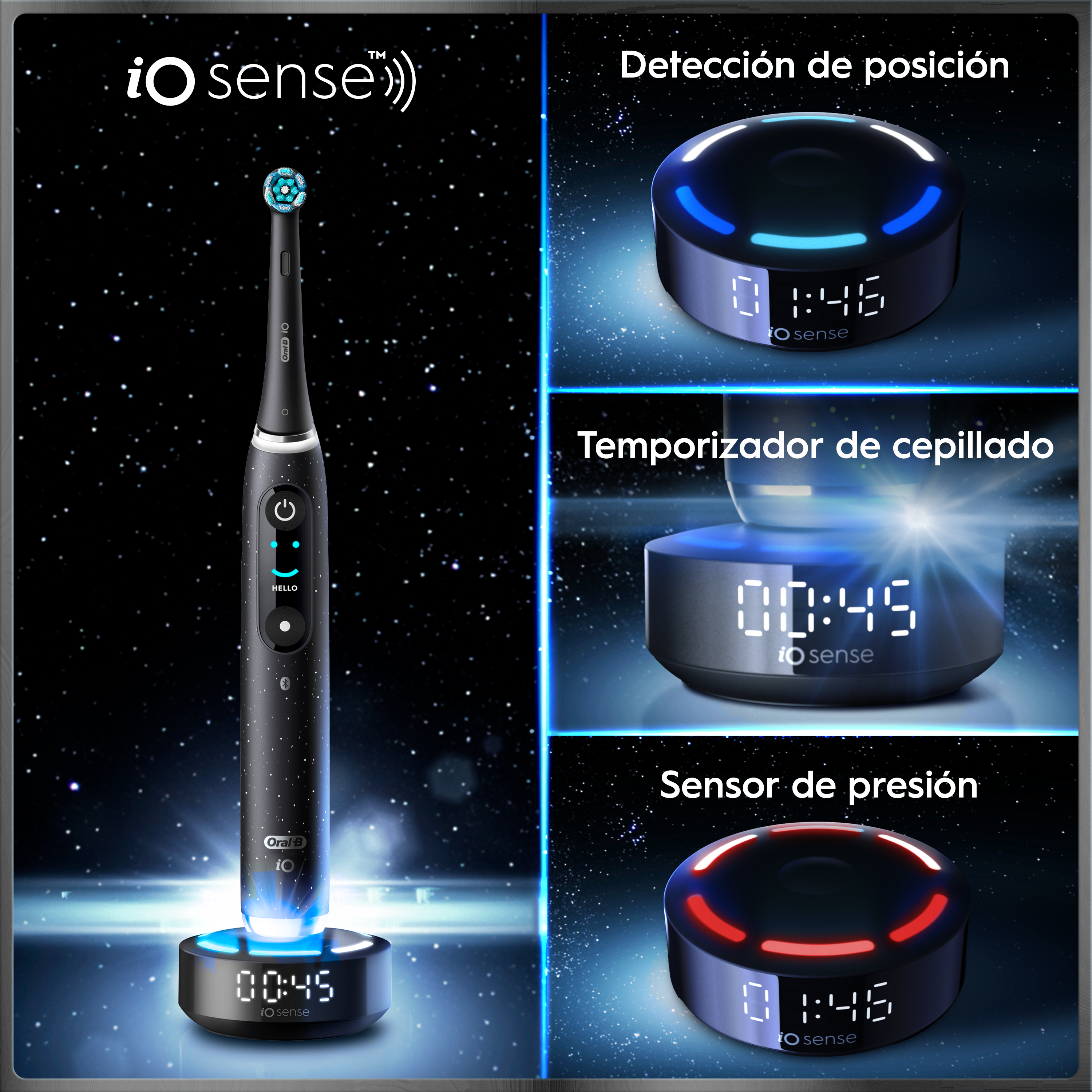 Oral-B iO 10 Pack de Cepillo Eléctrico Negro con 3 cabezales y cargador de viaje