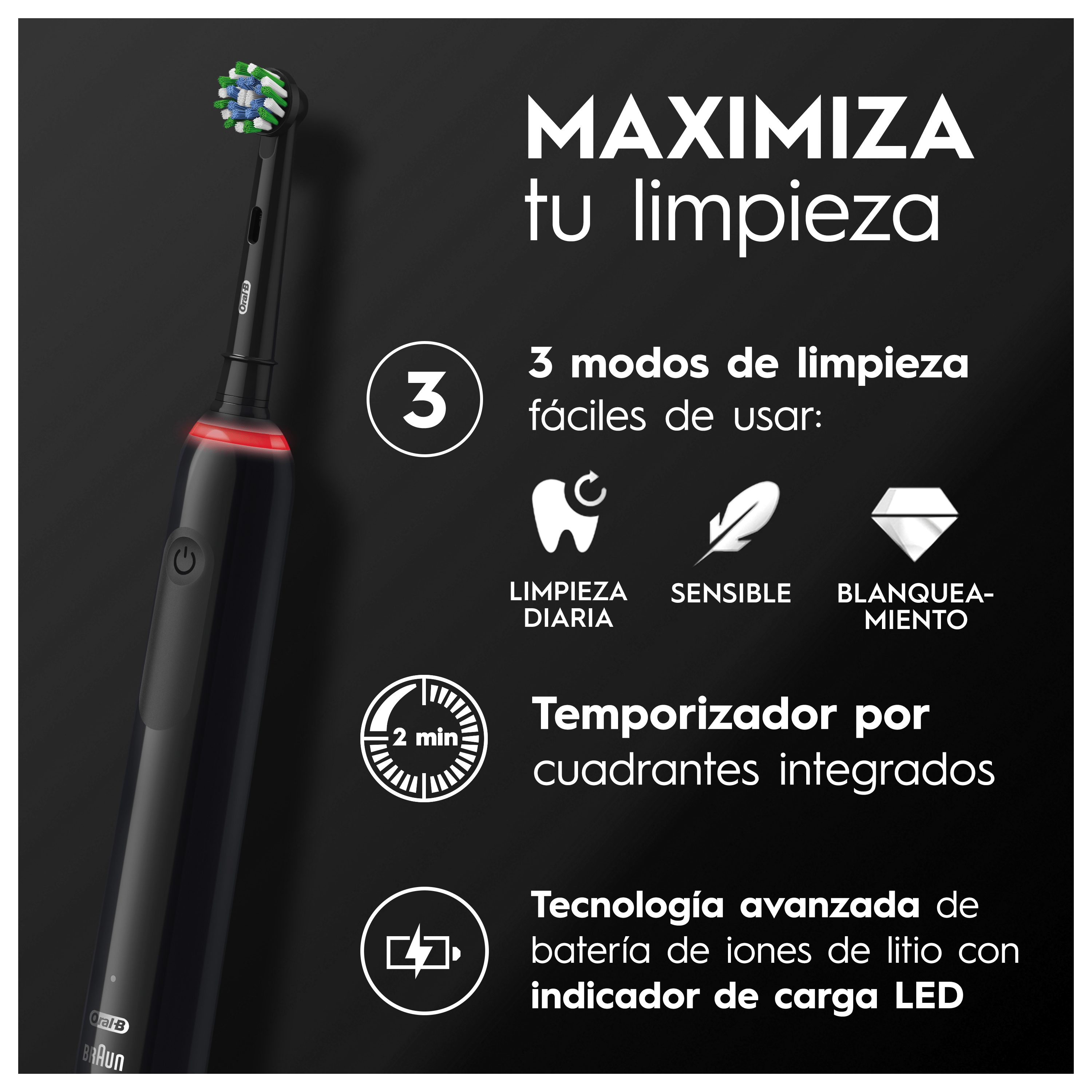 Oral-B Pro 3 Cepillo Eléctrico Negro con 2 Recambios