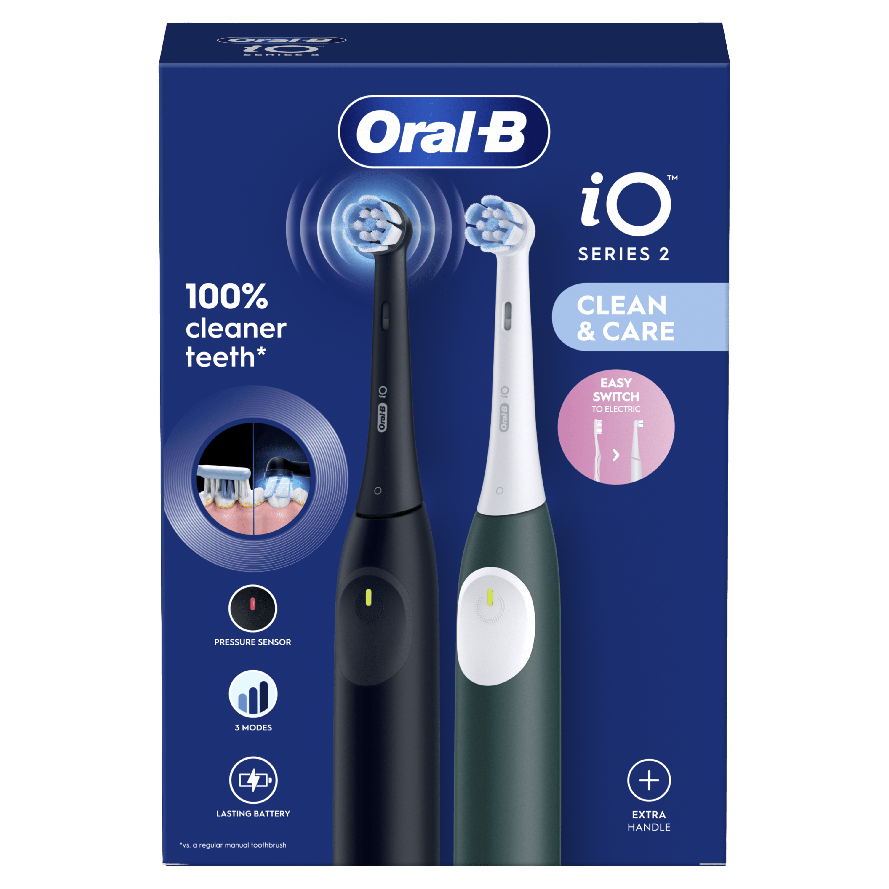 Oral-B iO 2 Pack Dúo de Cepillos Eléctricos Negro y Verde Bosque con 2 cabezales