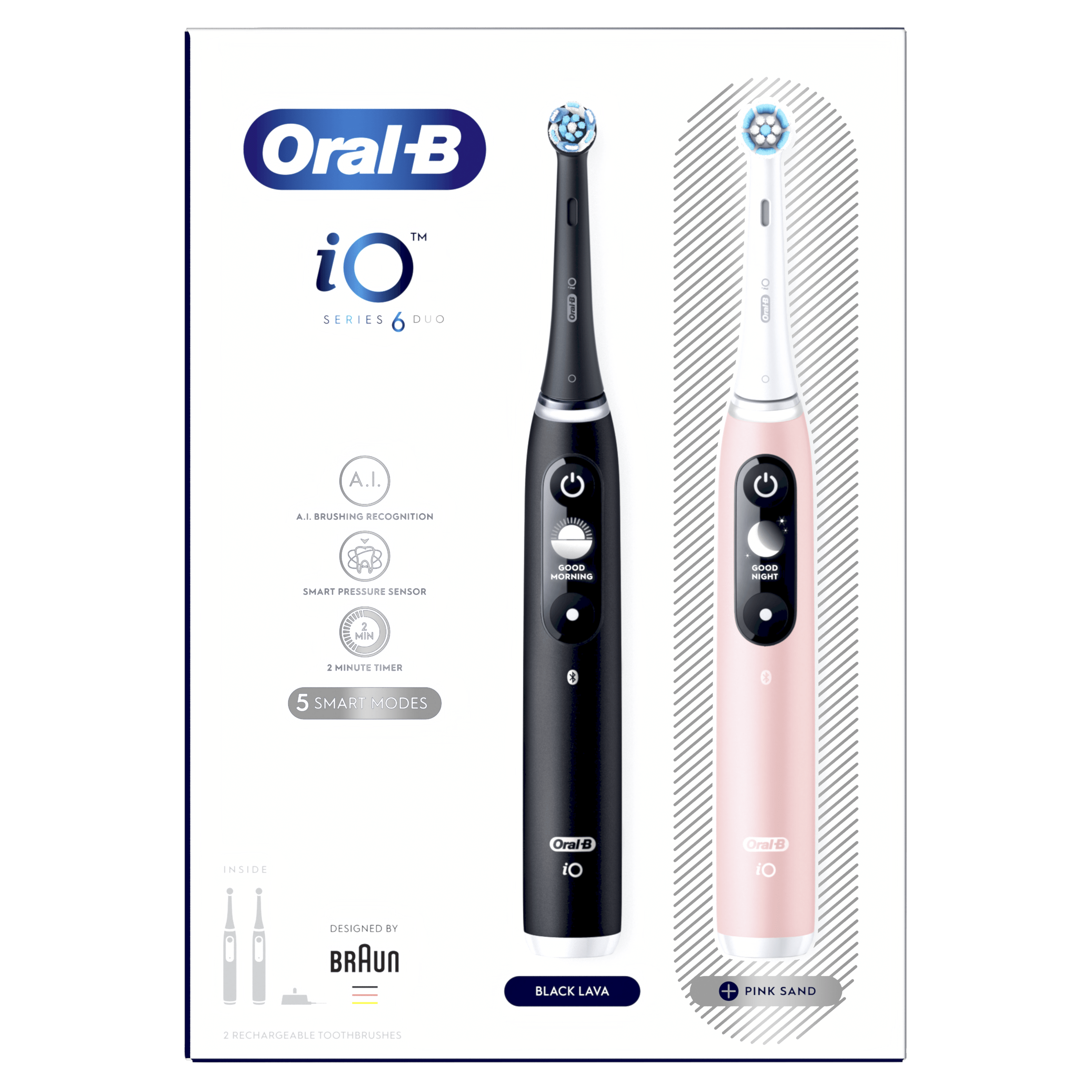 Oral-B iO6 Pack Dúo de Cepillos Eléctricos Negro y Rosa con 3 cabezales