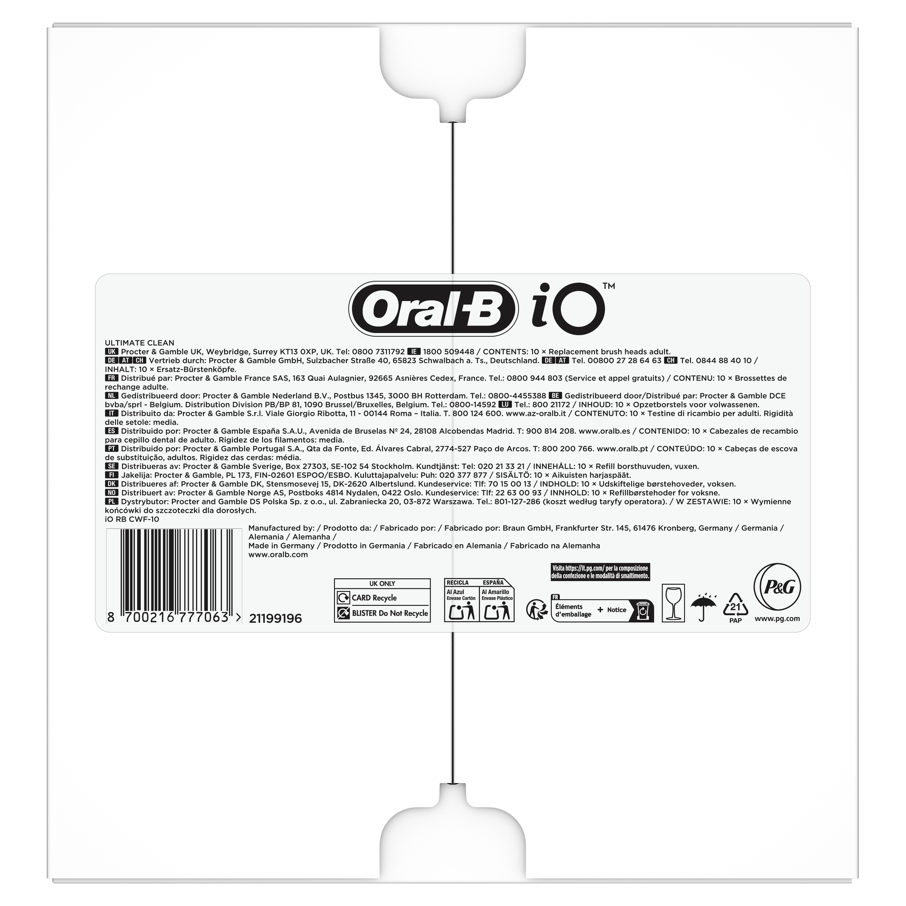 Oral-B iO Recambios Ultimate Clean en Blanco - Pack de 10
