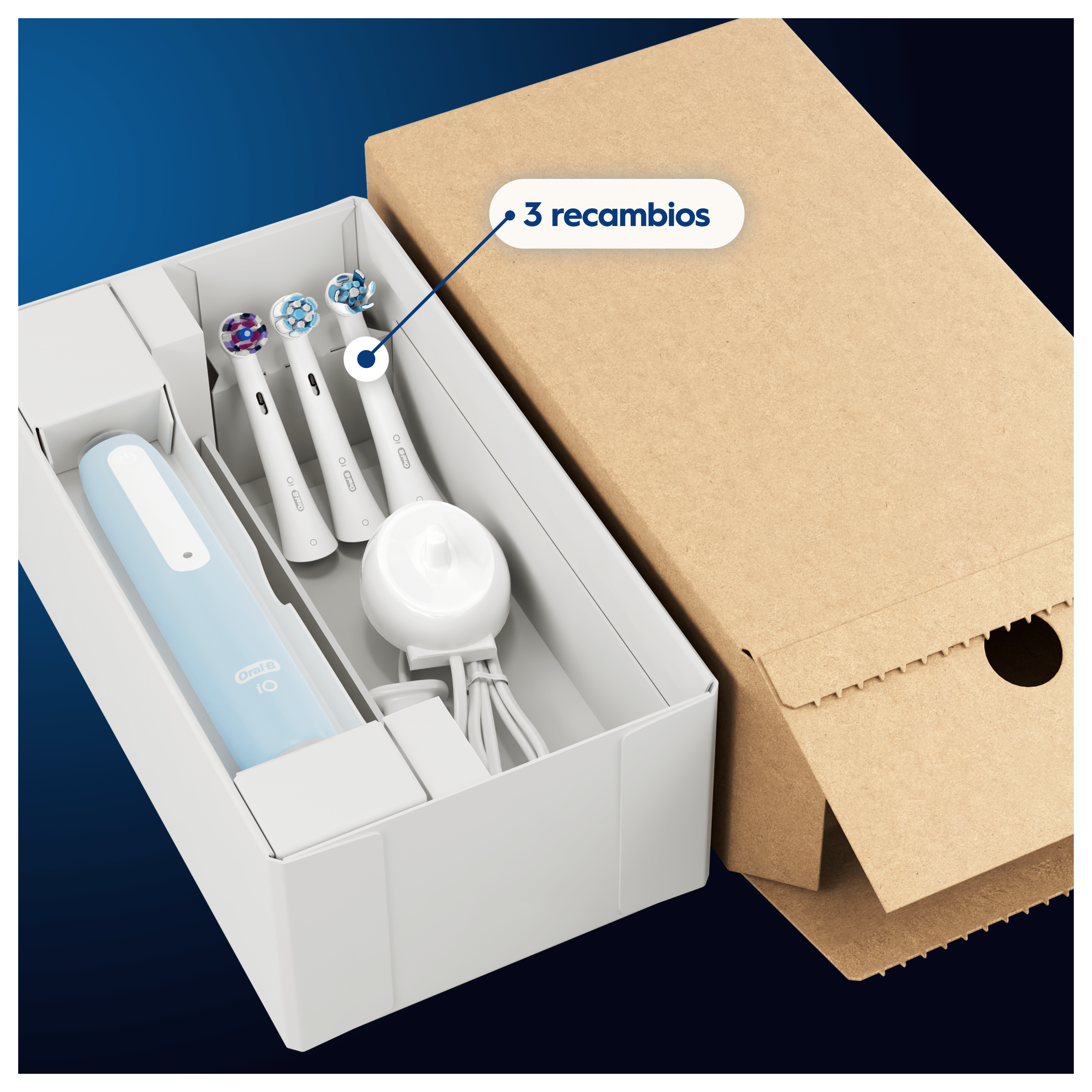 Oral-B iO 3 Pack de Cepillo Eléctrico Azul con 3 Recambios