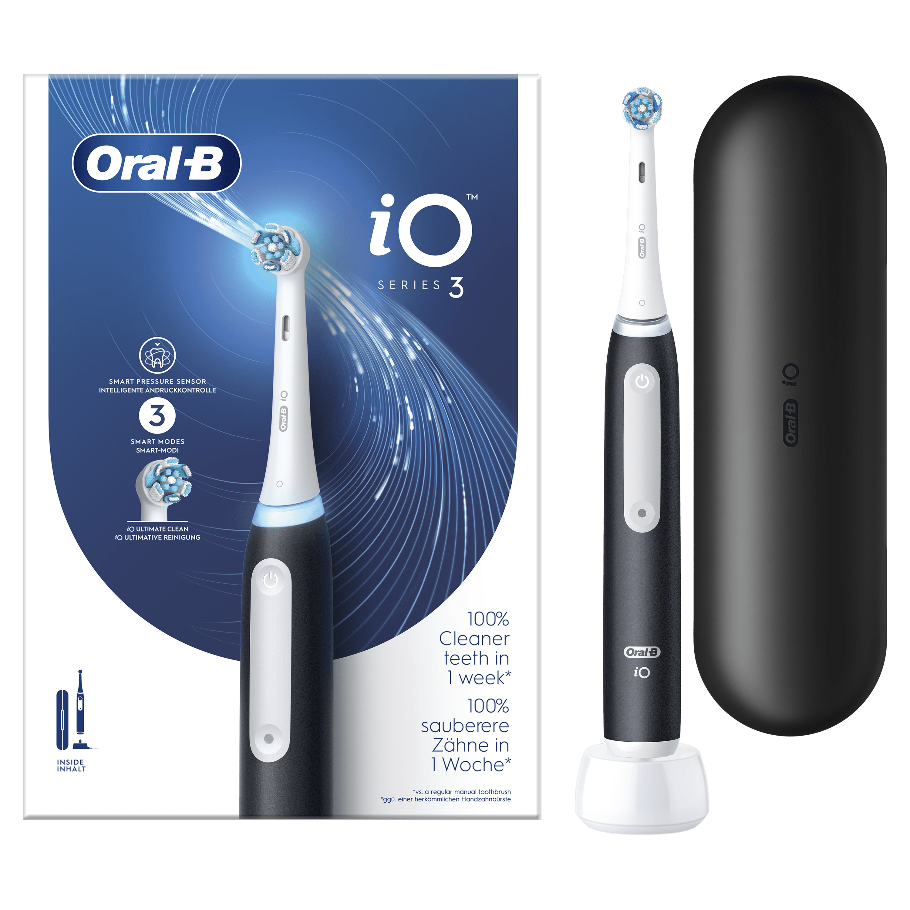 Oral-B iO 3 Cepillo Eléctrico Negro con 1+5 cabezal y estuche de viaje