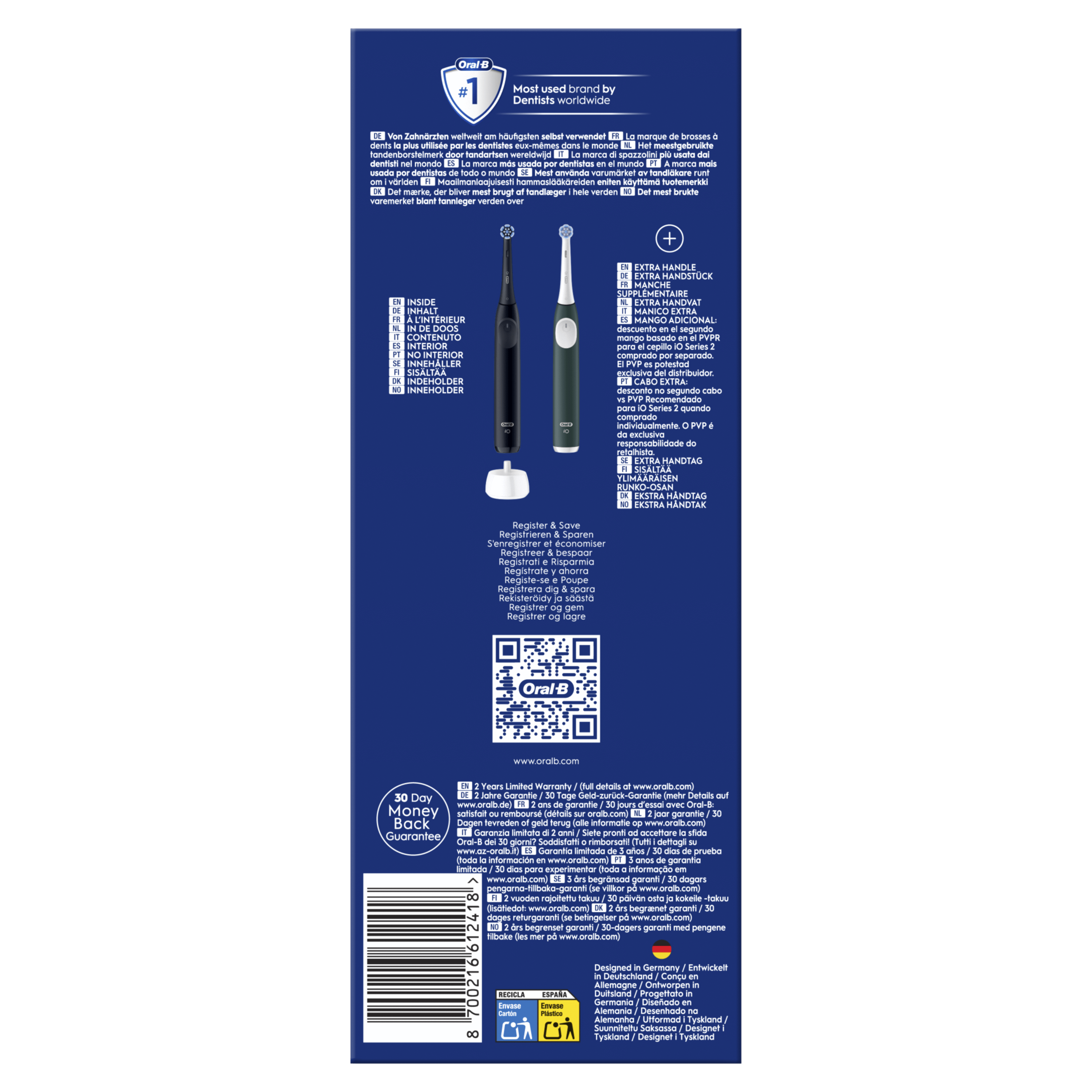 Oral-B iO 2 Pack Dúo de Cepillos Eléctricos Negro y Verde Bosque con 2 cabezales