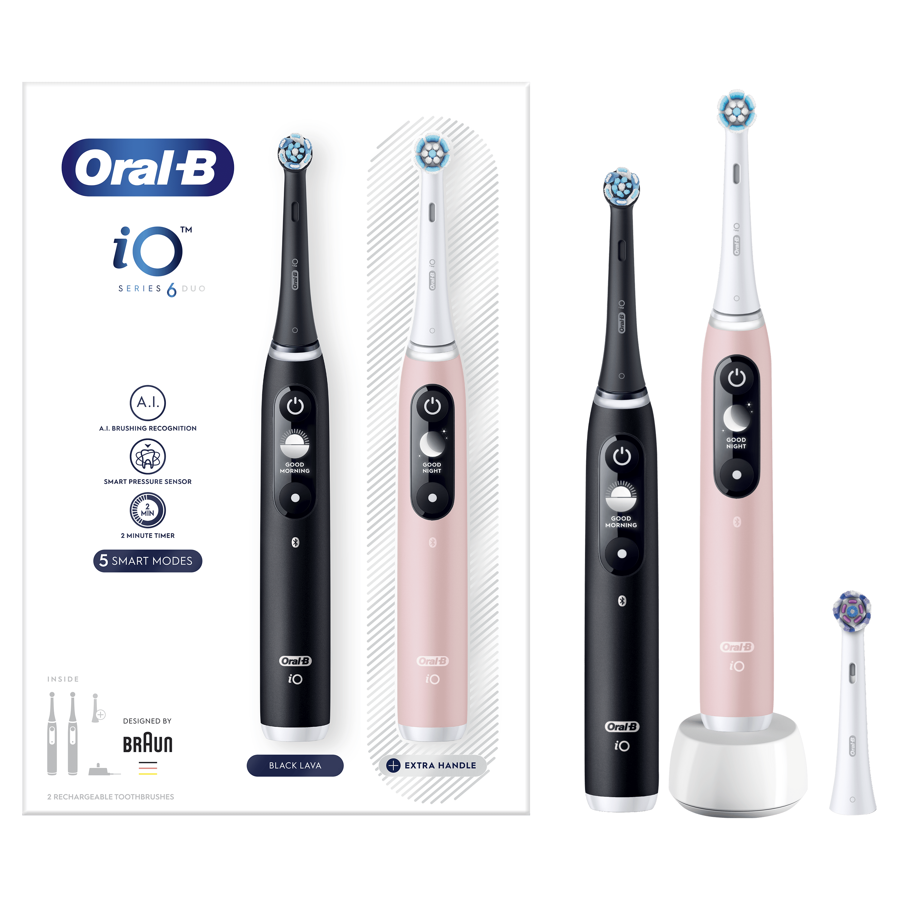 Oral-B iO6 Pack Dúo de Cepillos Eléctricos Negro y Rosa con 3 cabezales