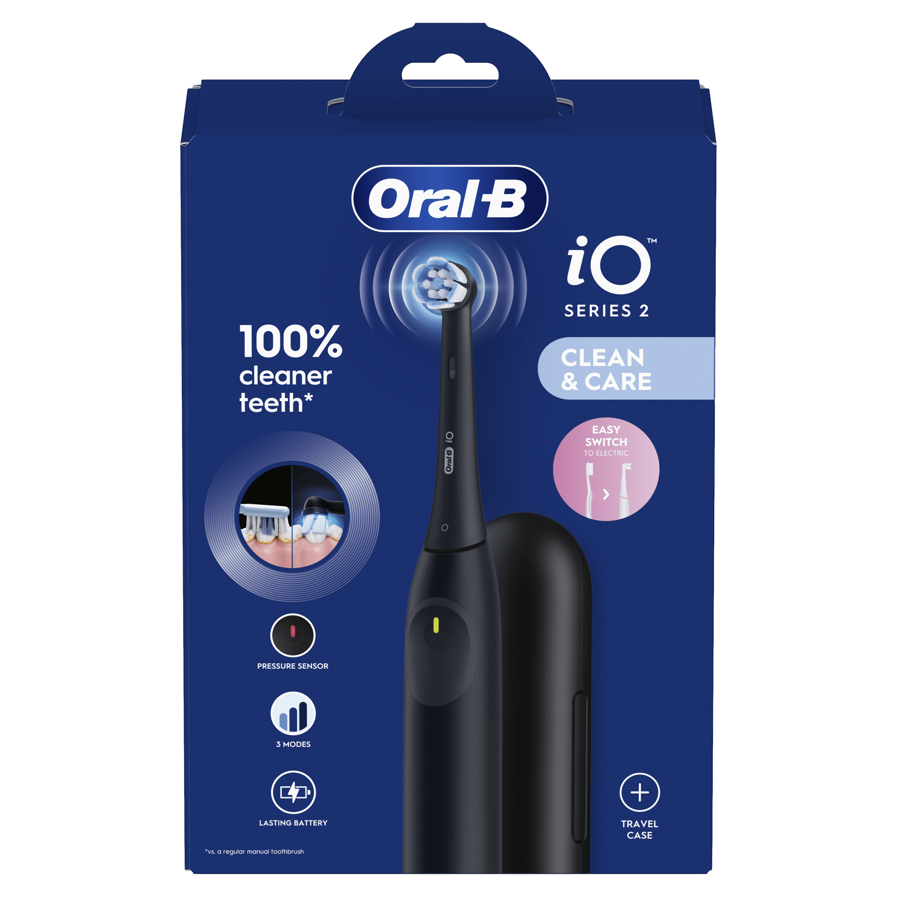 Oral-B iO 2 Cepillo Eléctrico Negro con 1+2 cabezal y estuche de viaje