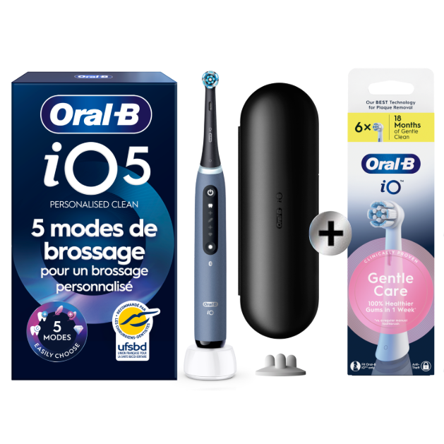 Oral-B iO5 Blue Ocean Edition Limitée - Brosse à Dents Electrique avec 1 tête de brosse et étui de voyage + pack de 6…: retailer-supplied image