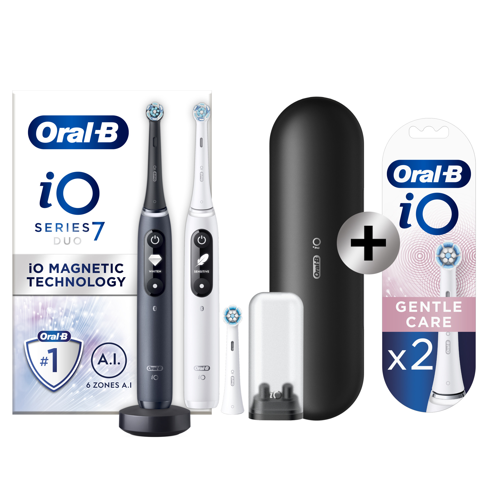 Oral-B iO 7 pack 2 brosses à dents électriques avec 3 brossettes + 2 brossettes