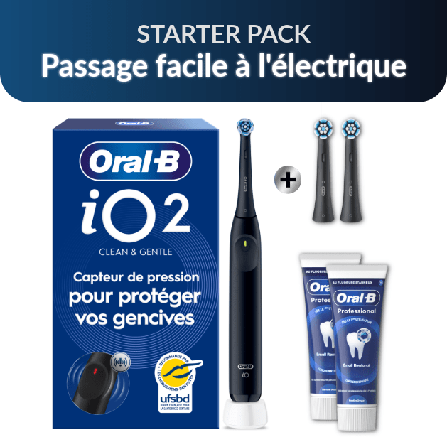 Oral-B iO2 Starter Pack: Passage facile à l'électrique | Brosse à dents électrique iO2 Noire + 2 brossettes Gentle…: retailer-supplied image