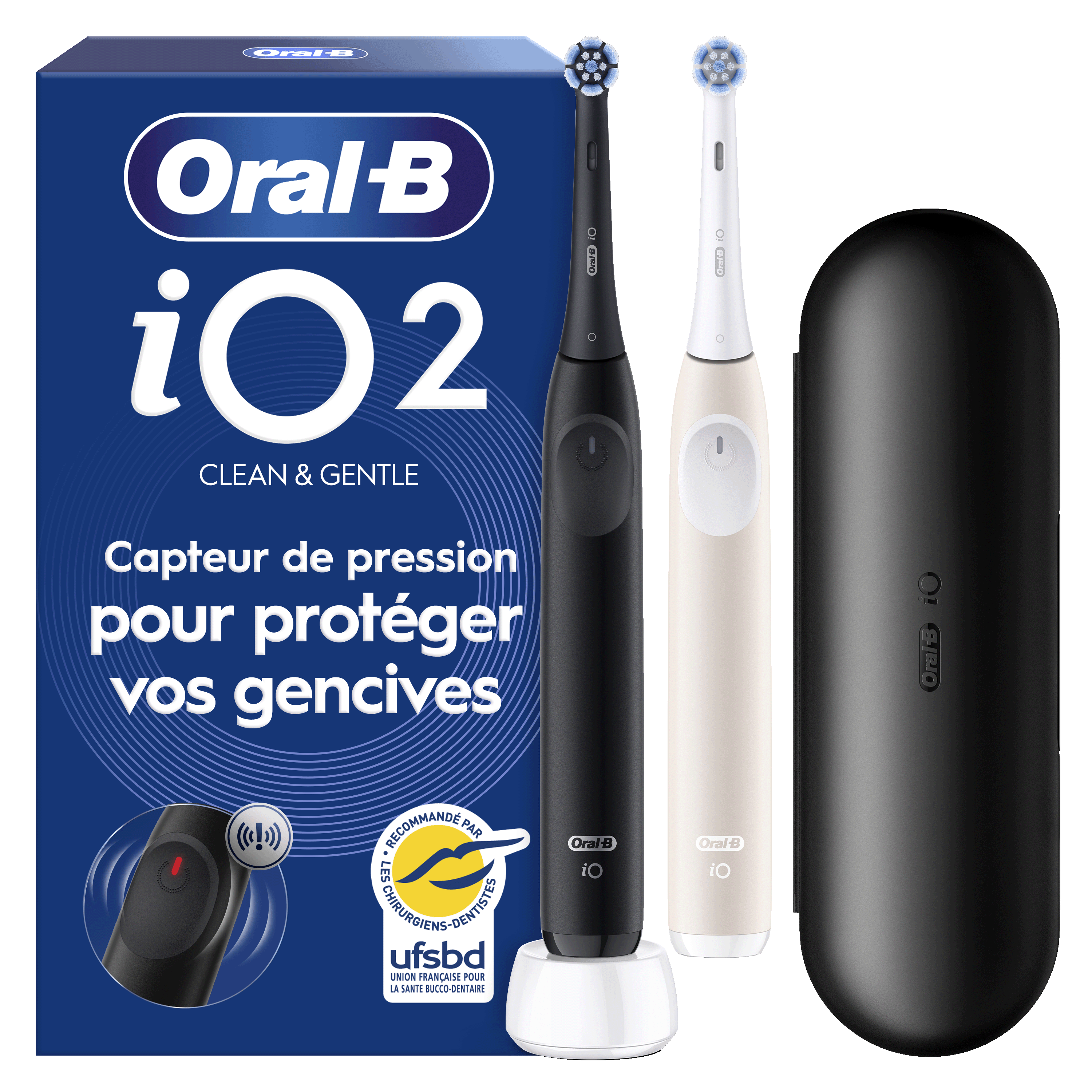 Oral-B iO2 DUO, Brosses À Dents Électriques Noire Et Rose Clair, 2 Brossettes