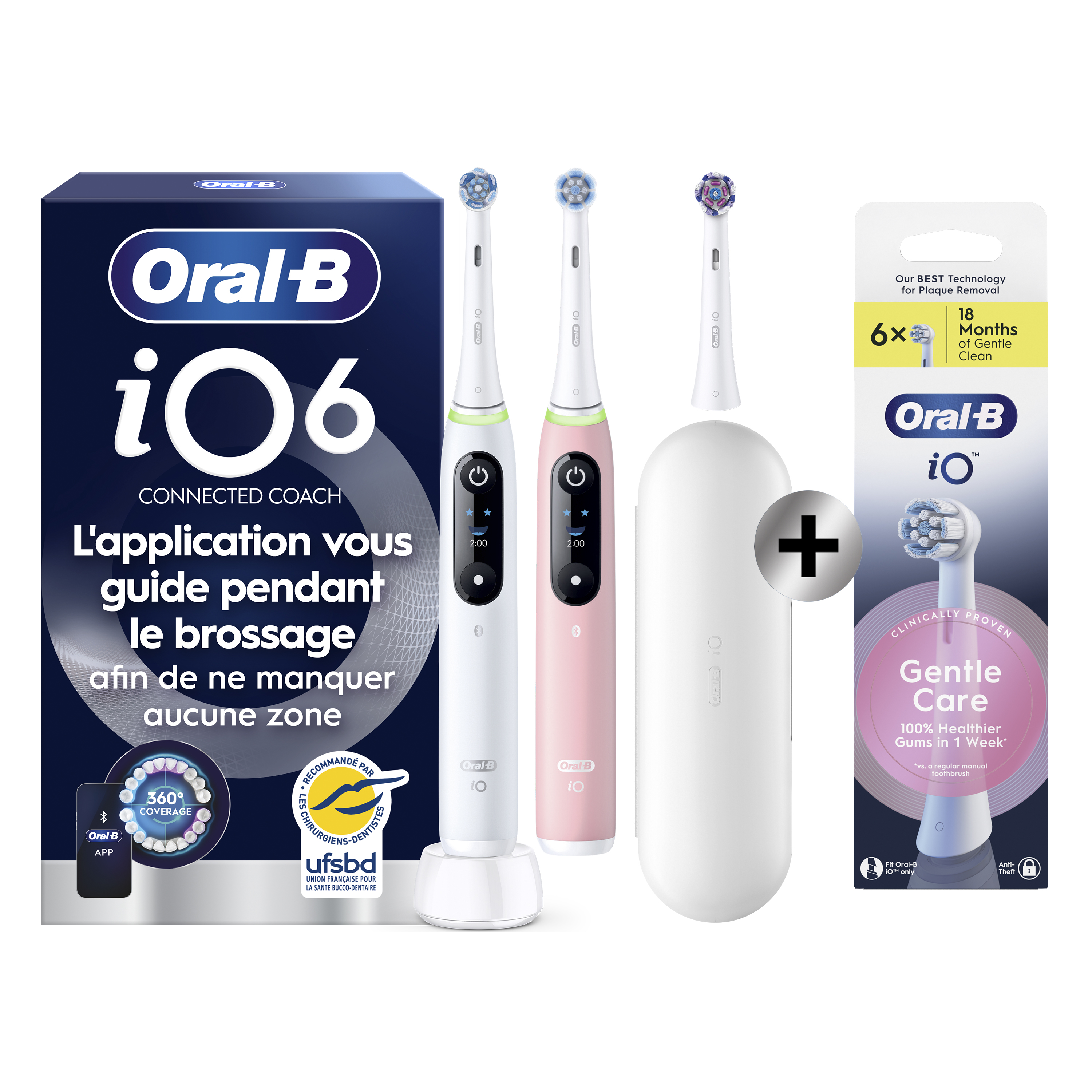 Oral-B iO 6 Pack 2 brosses à dents électriques avec 3 brossettes + 6 brossettes: retailer-supplied image