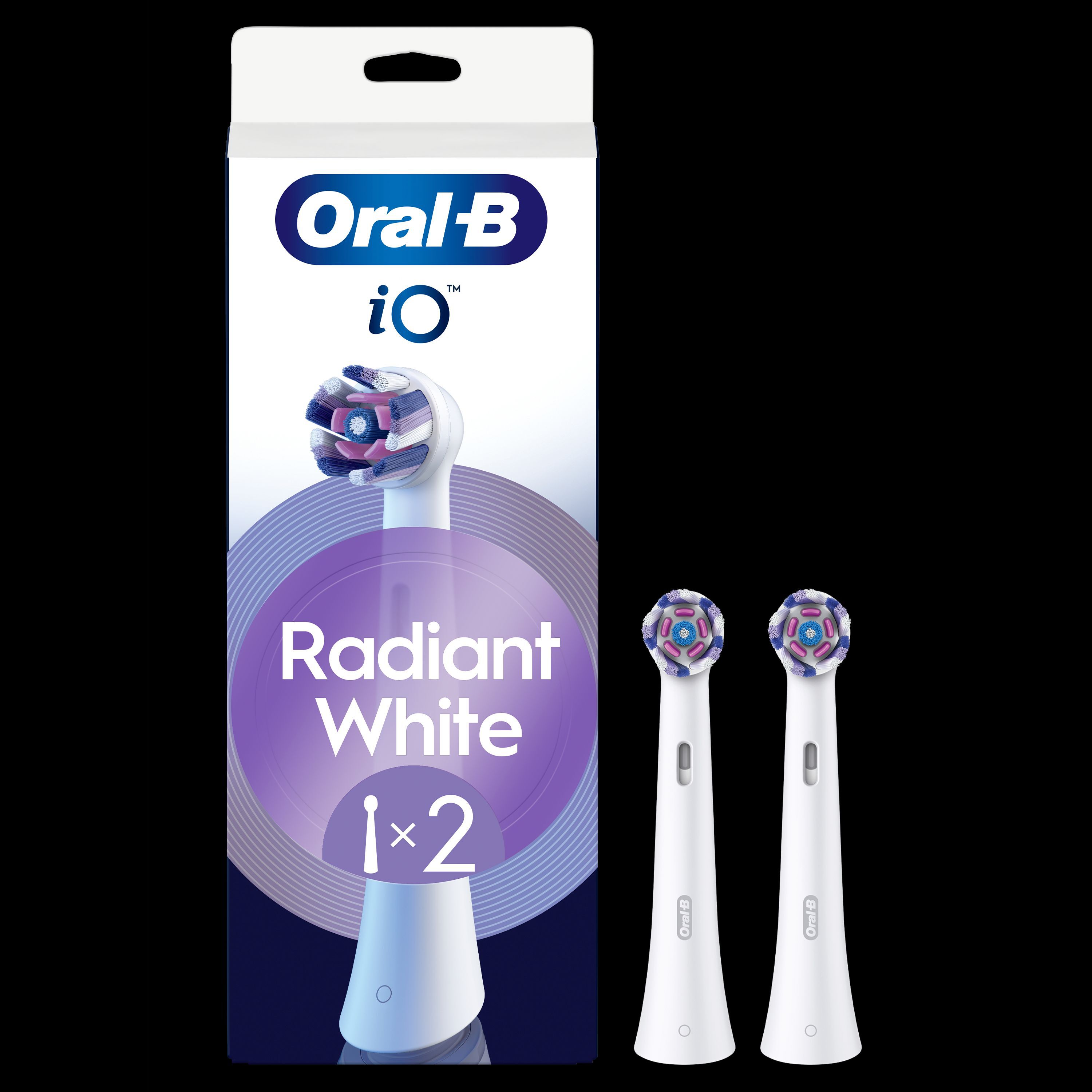 Oral-B iO Radiant White, pack de 2 brossettes de rechange pour un sourire plus éclatant.