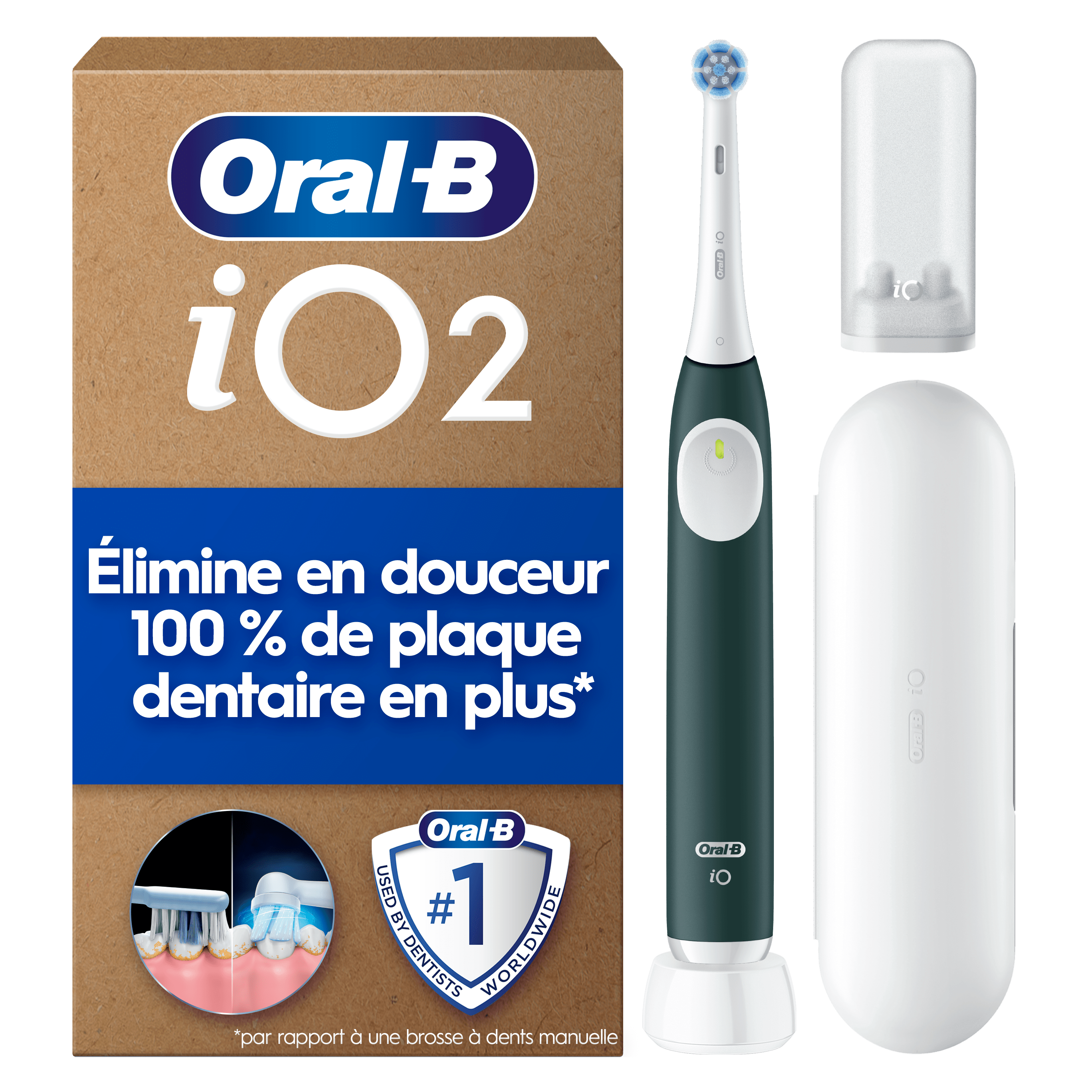 Brosse À Dents Électrique Oral-B iO2 Verte, 1 brossette, Étui De Voyage