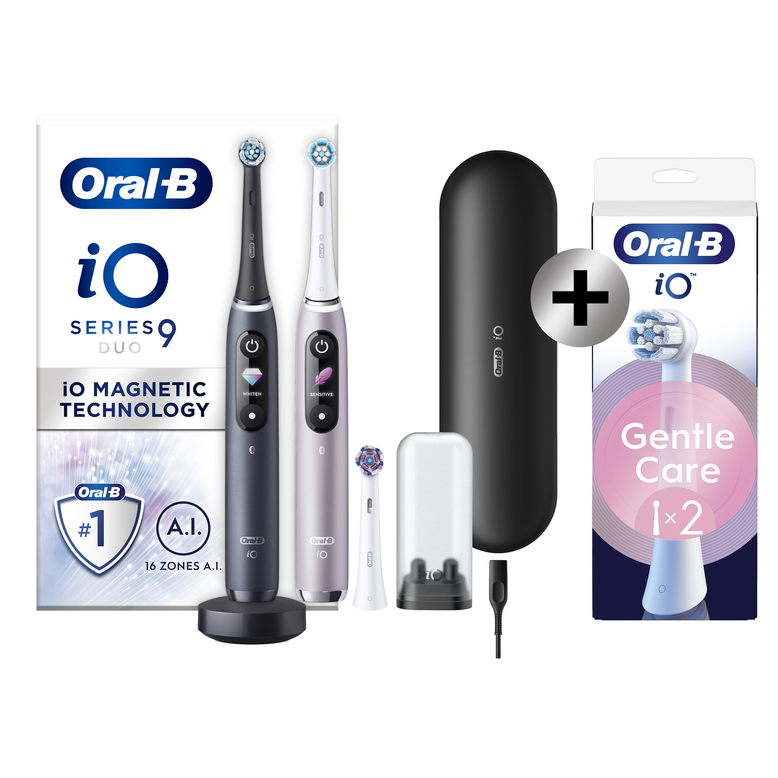 Oral-B iO 9 Pack 2 brosses à dents électriques avec 3 brossettes + 2 brossettes