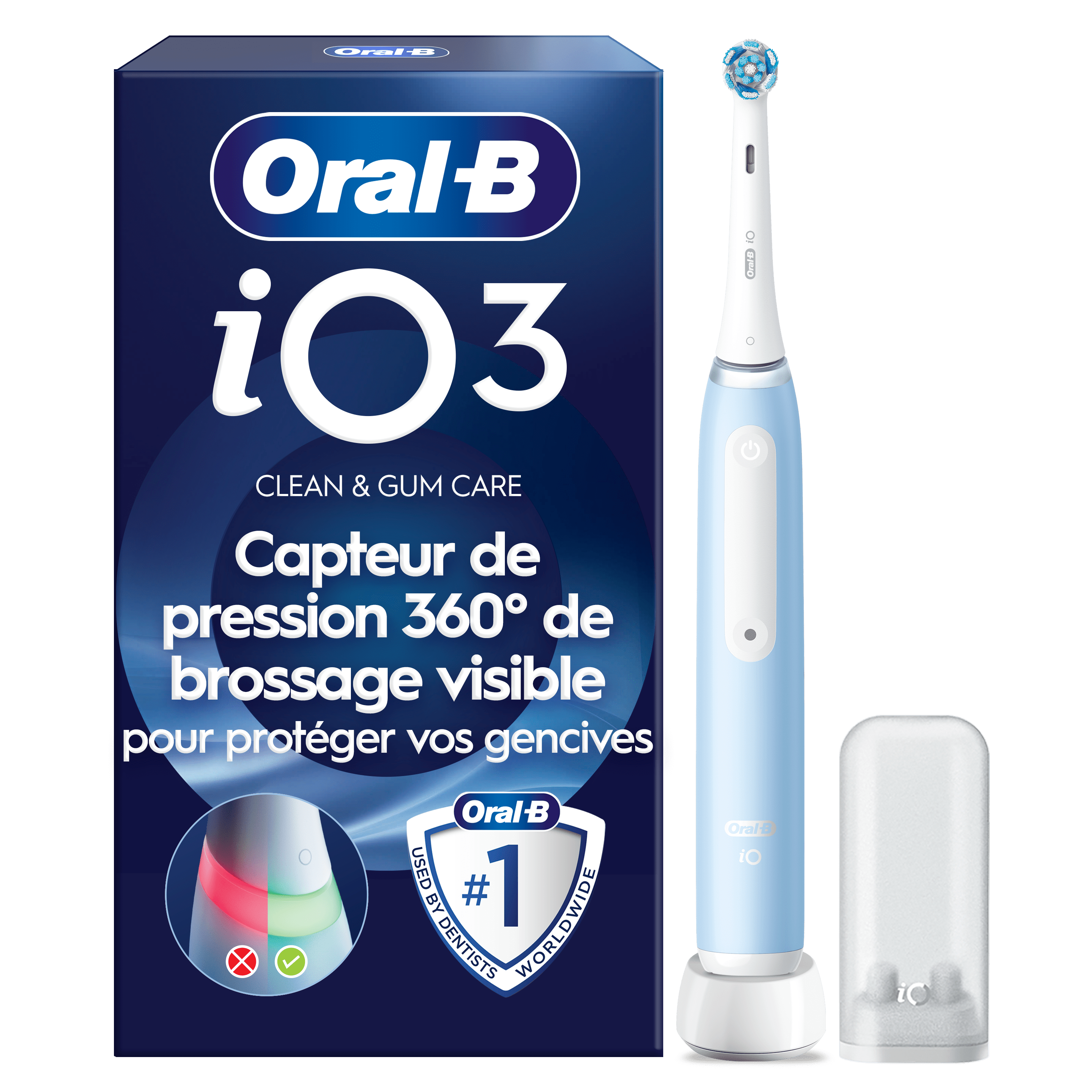 Brosse à dents électrique Oral-B iO3, Bleue, 1 brossette, Porte-brossettes