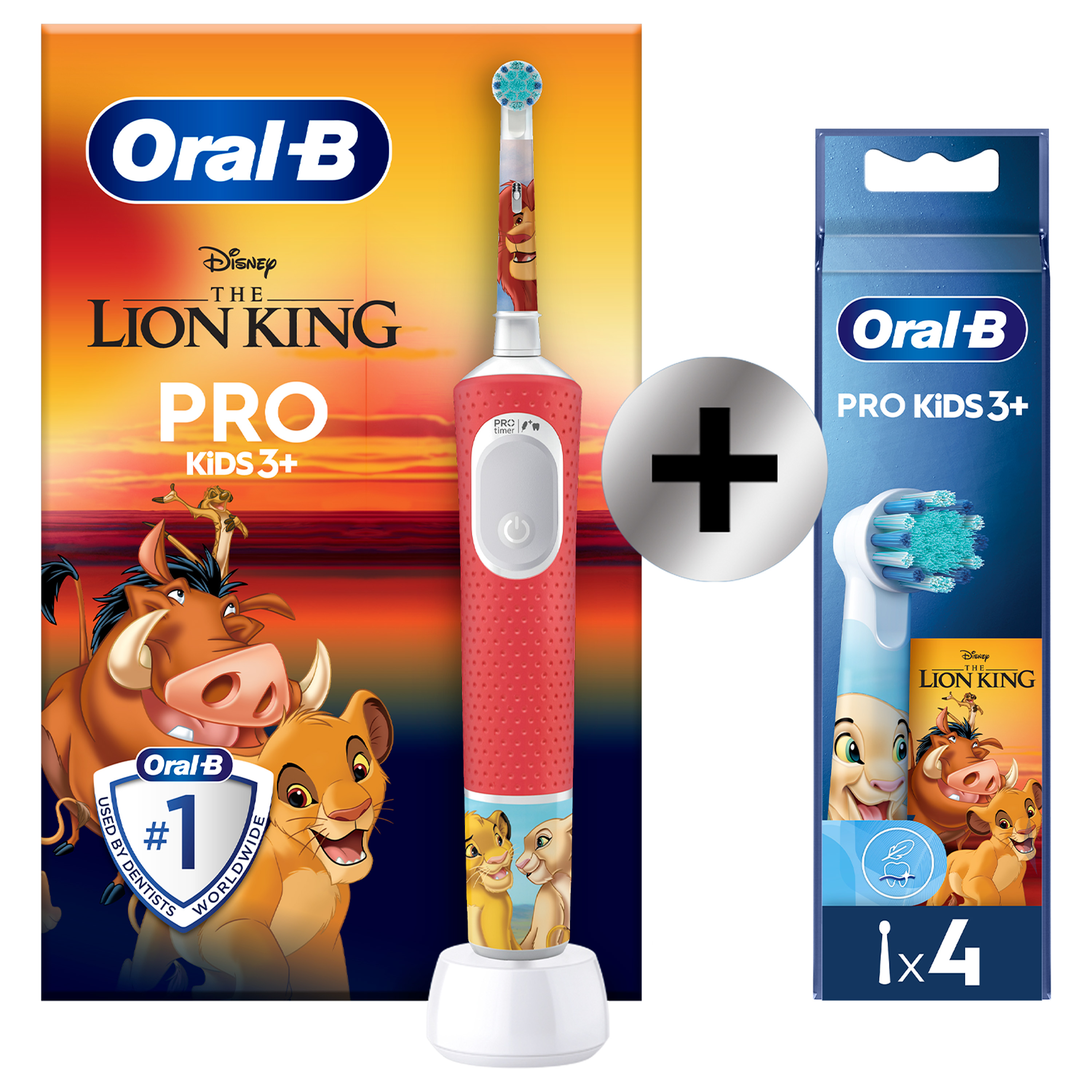 Oral-B Pro Kids Disney Le Roi Lion Brosse à dents électrique avec 1 brossette + pack de 4 brossettes: retailer-supplied image