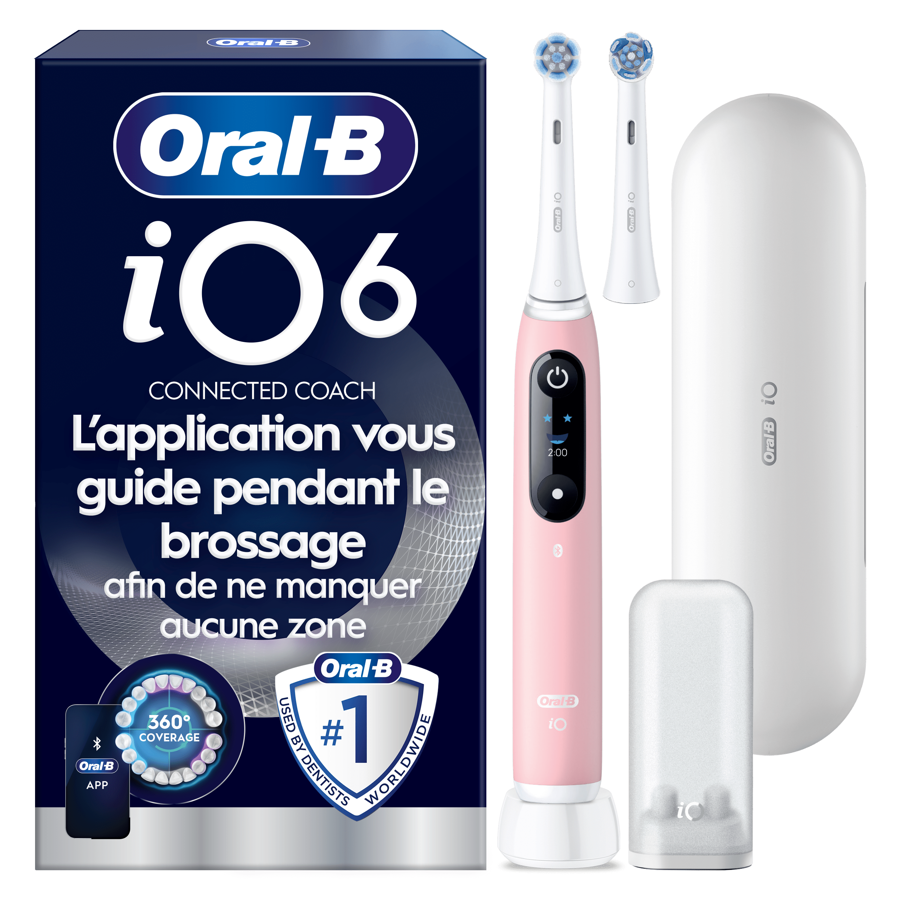 Oral-B iO 6 Brosse à Dents Électrique Rose, 2 brossettes, Étui de Voyage Premium