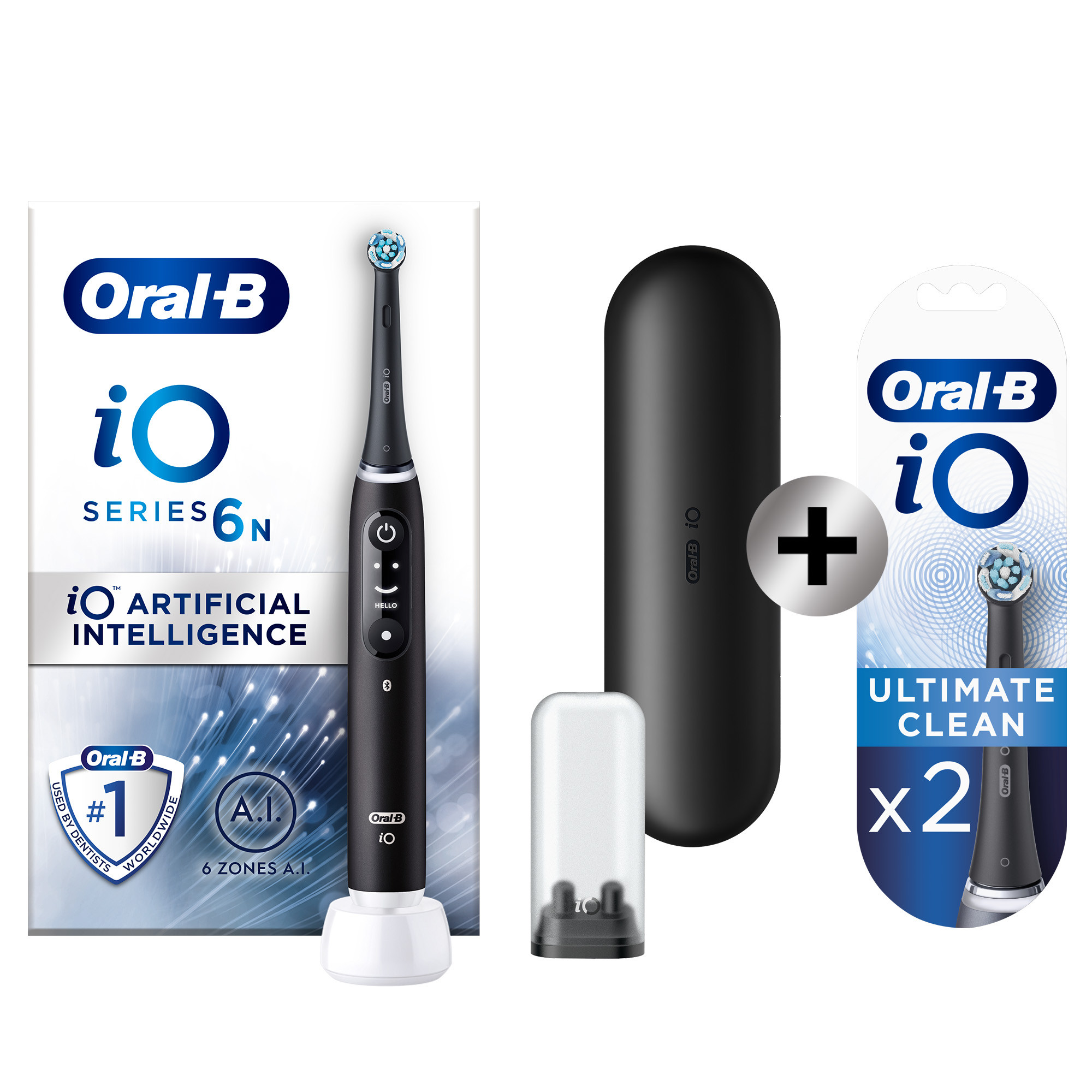 Oral-B iO 6 Noire Brosse à dents électrique avec brossette + 2 brossettes