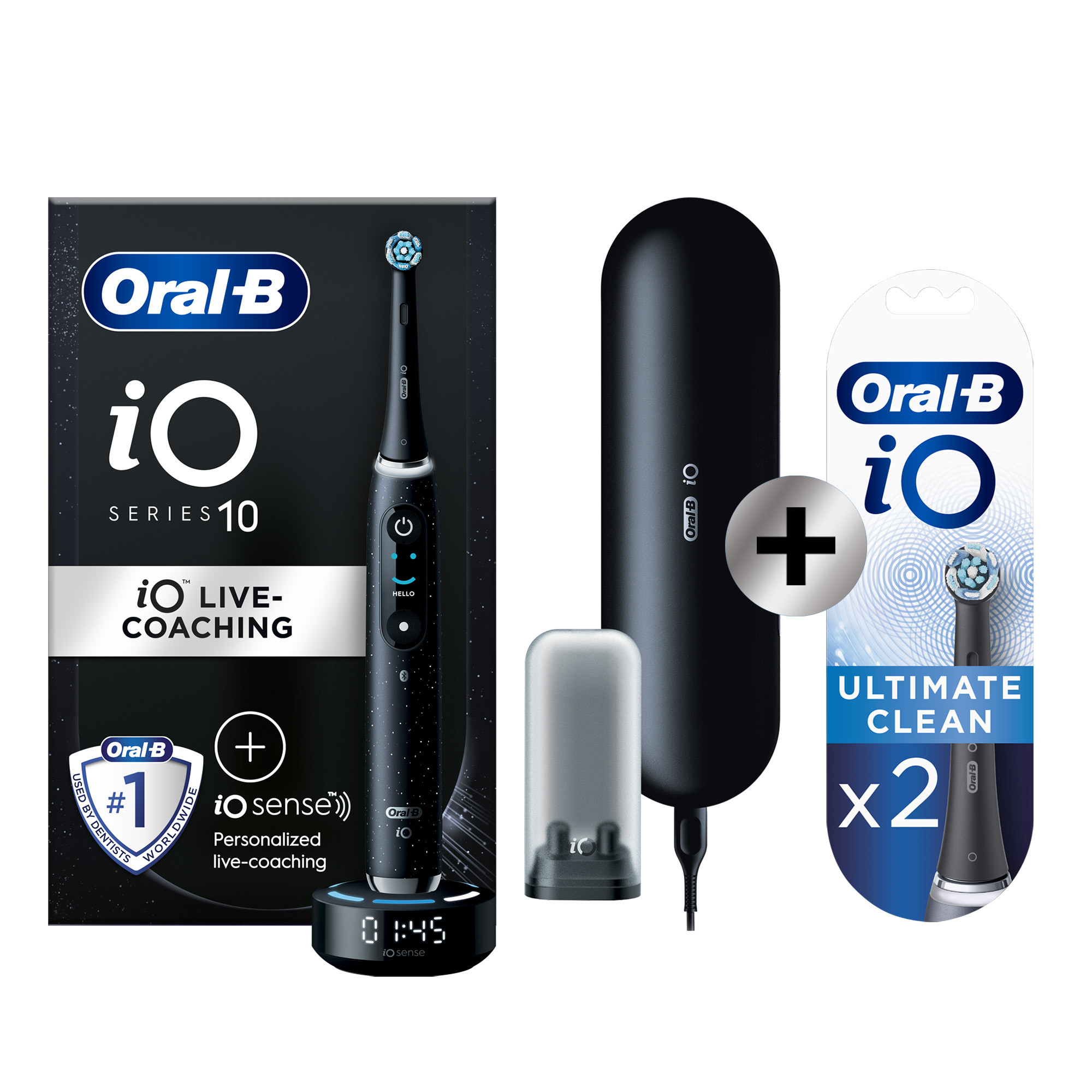 Oral-B iO 10 Noire Brosse à dents électrique avec brossette + 2 brossettes