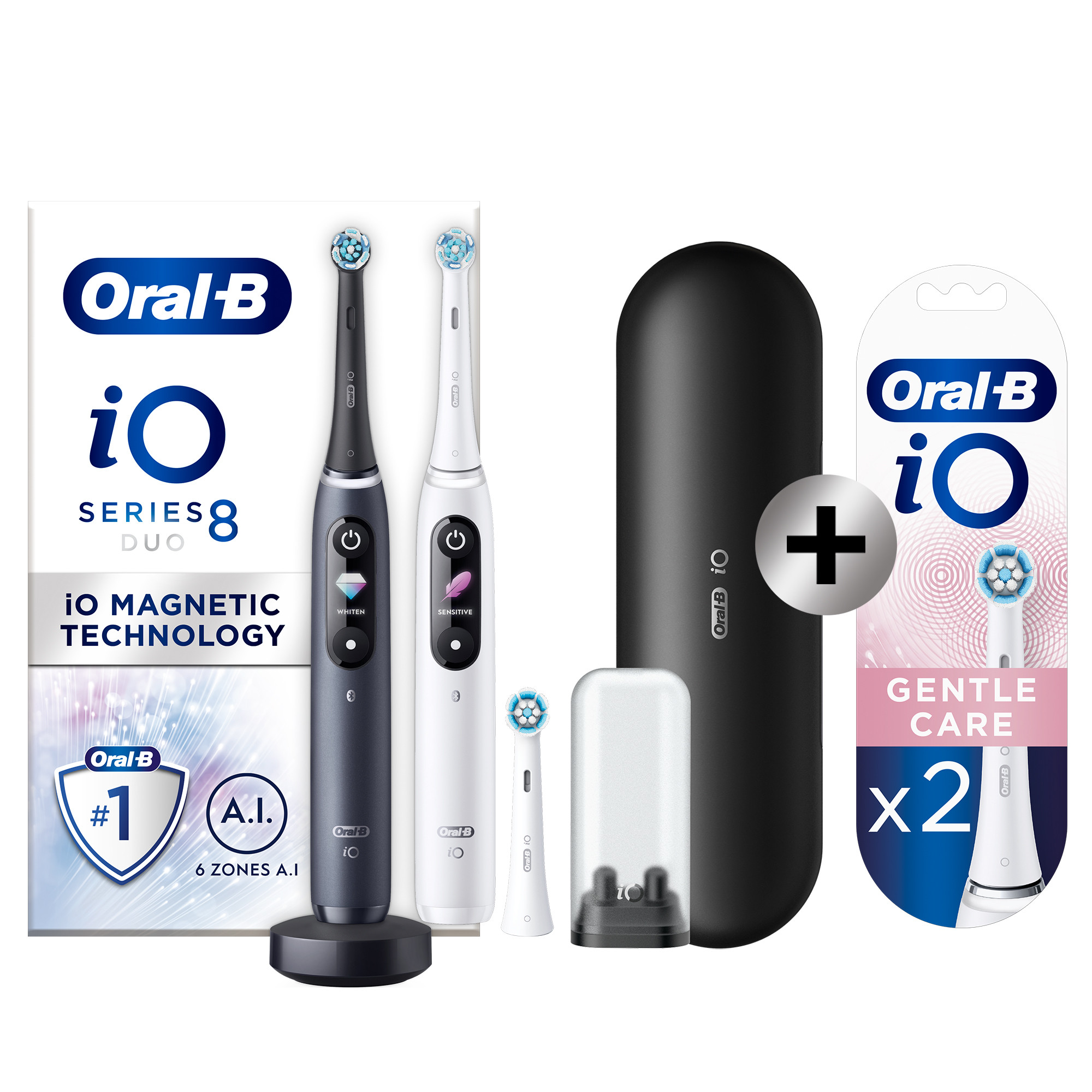 Oral-B iO 8 pack 2 brosses à dents électriques avec 3 brossettes + 2 brossettes