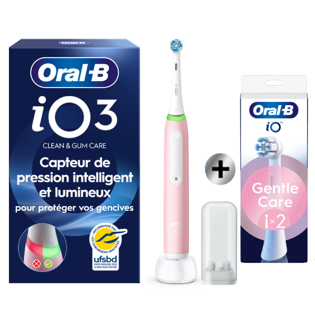 Oral-B iO 3 Rose Brosse à dents électrique avec brossette + 2 brossettes: retailer-supplied image