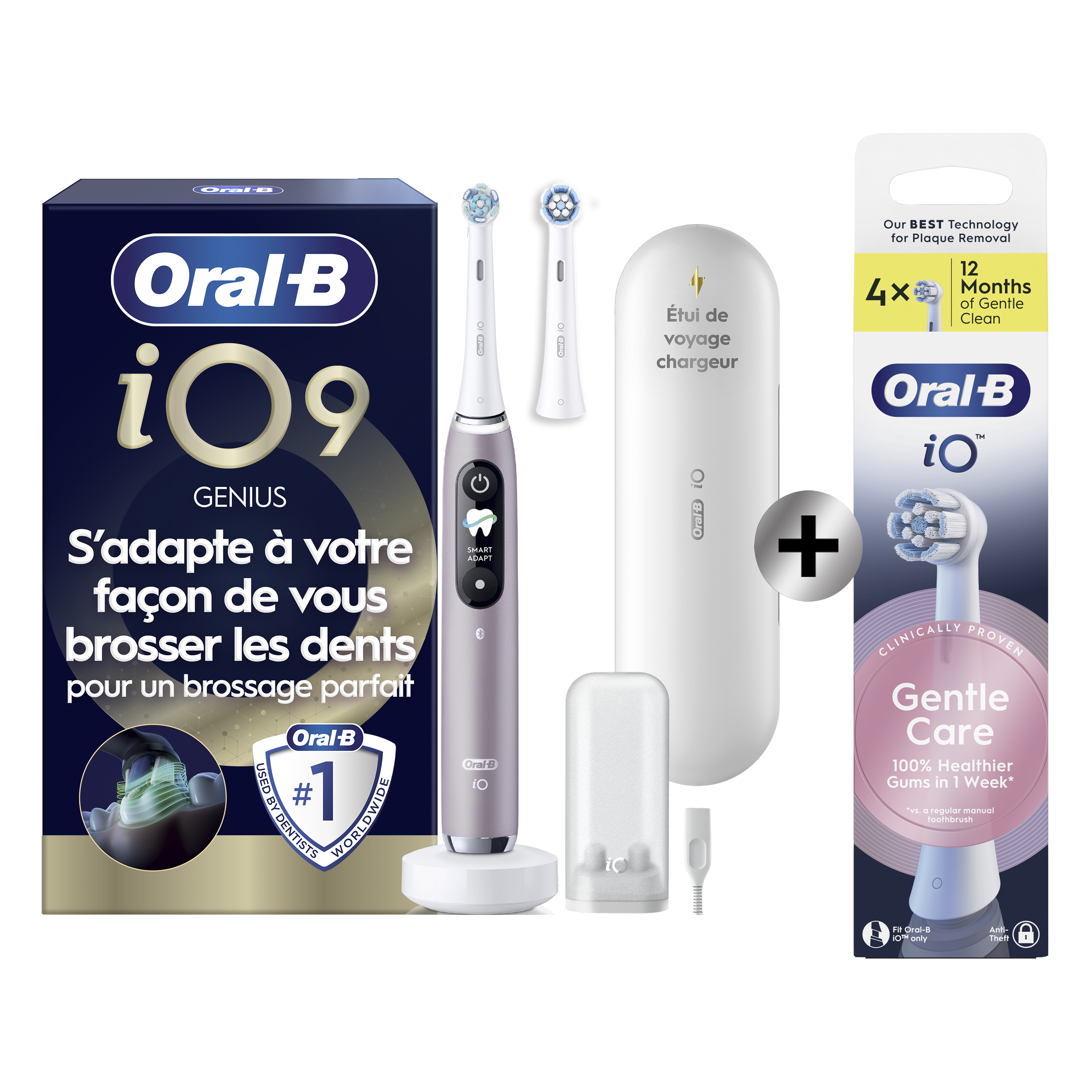 Oral-B iO 9 Rose Brosse à dents électrique avec 2 brossettes + 4 brossettes: retailer-supplied image