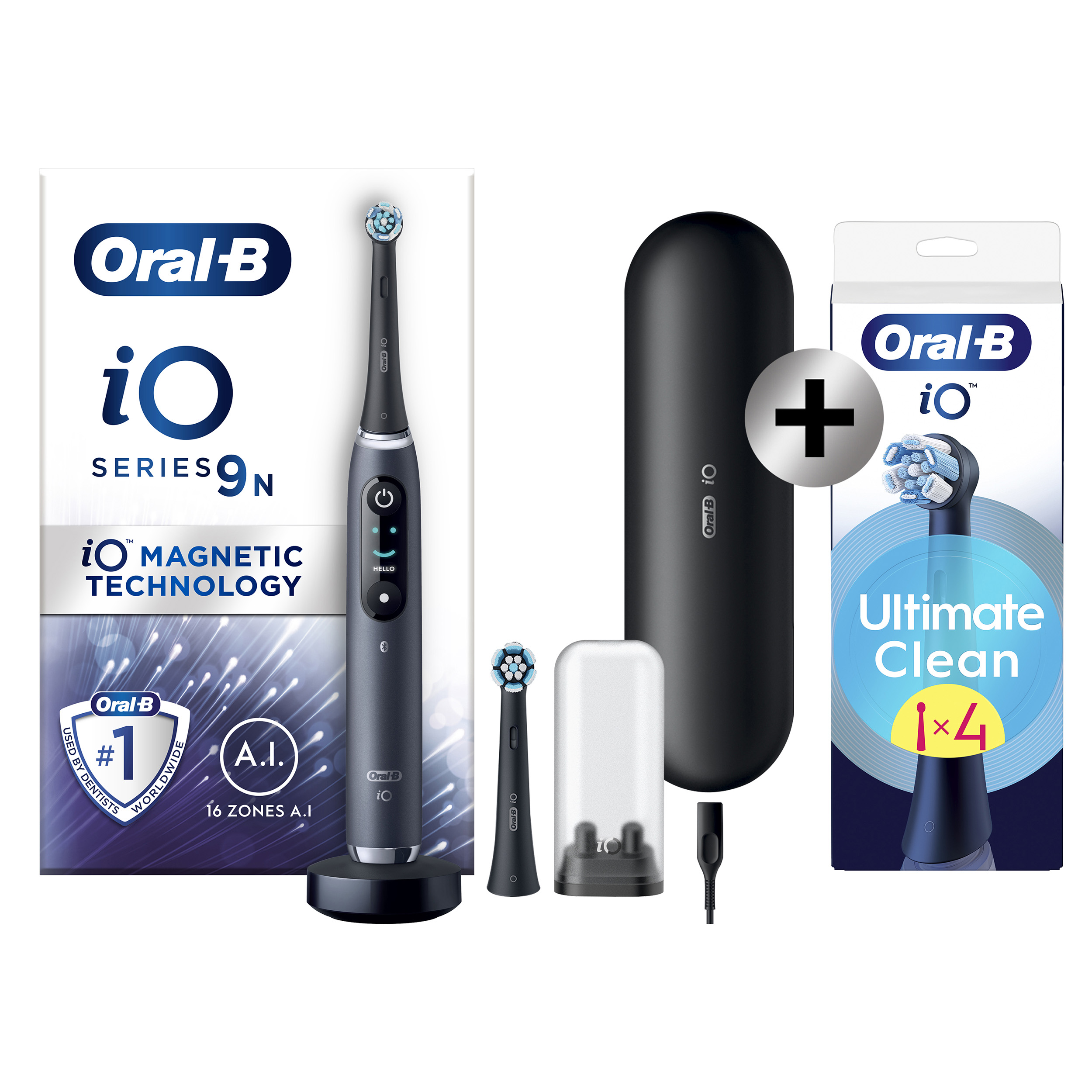 Oral-B iO 9 Noire Brosse à dents électrique avec 2 brossettes + 4 brossettes